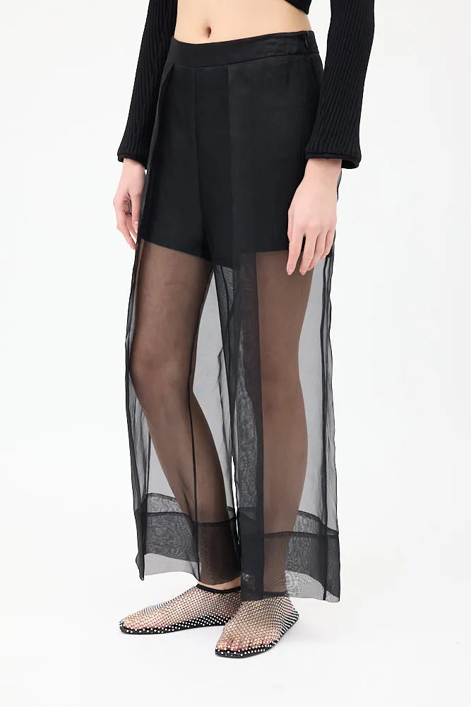 Black Silk Organza & Crepe Cropped Trouser