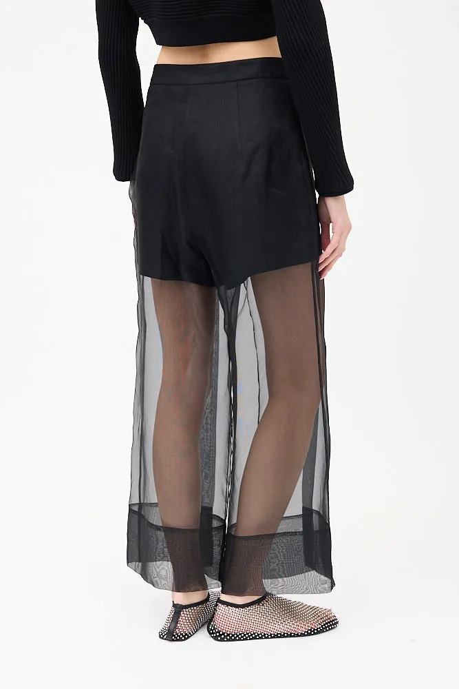 Black Silk Organza & Crepe Cropped Trouser