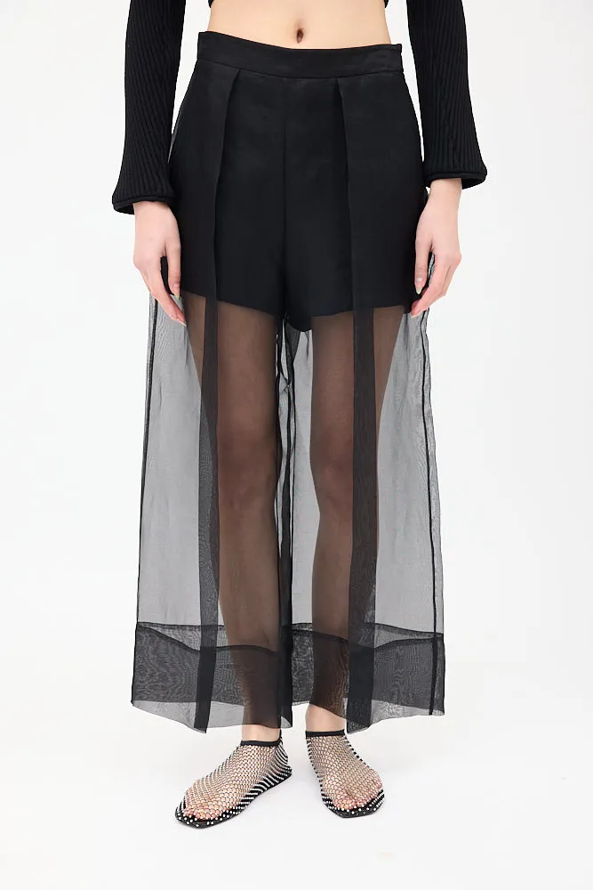 Black Silk Organza & Crepe Cropped Trouser