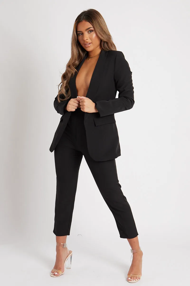 Black Tailored Blazer And Trouser Set - Raea