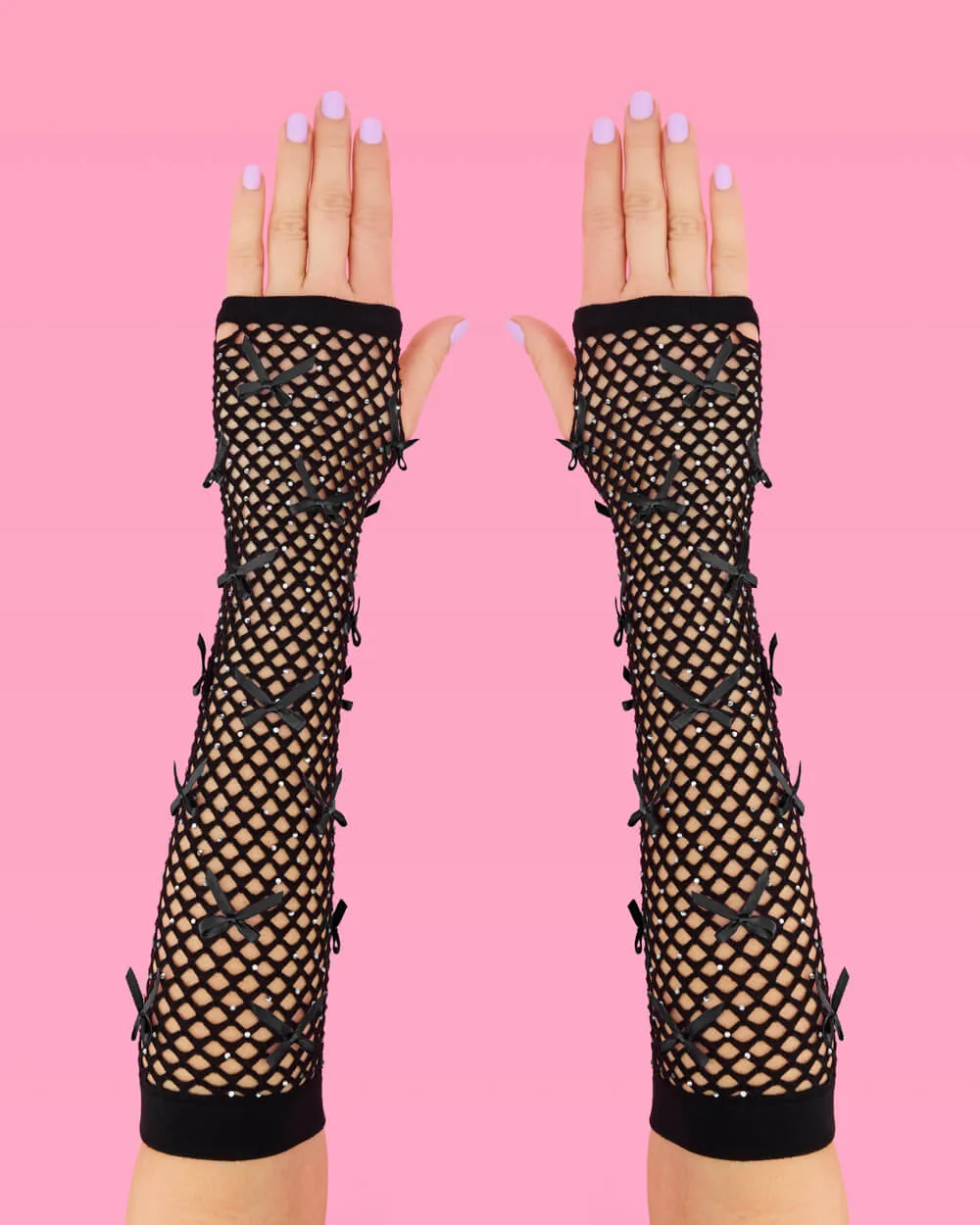 Blackout Gloves - fishnet bow gloves