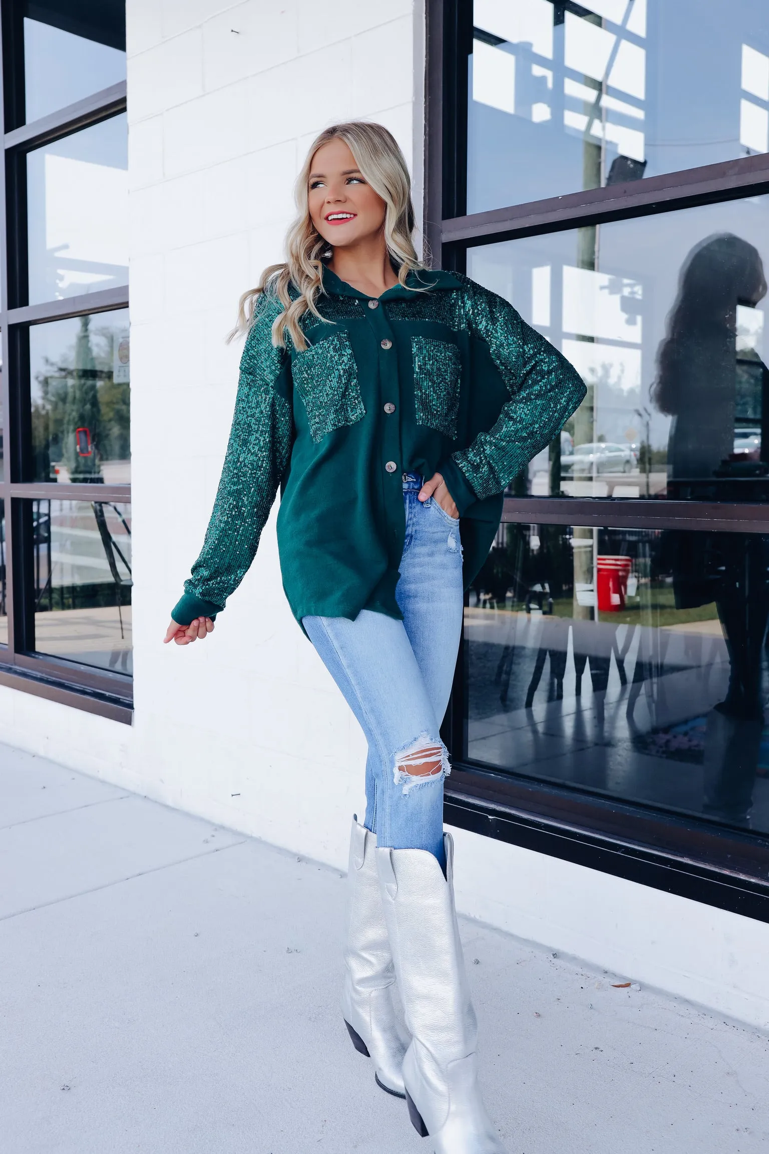 Blazing Bling Sequin Shacket - Green