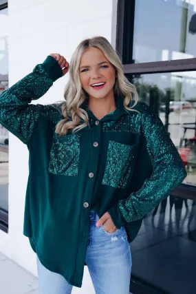 Blazing Bling Sequin Shacket - Green