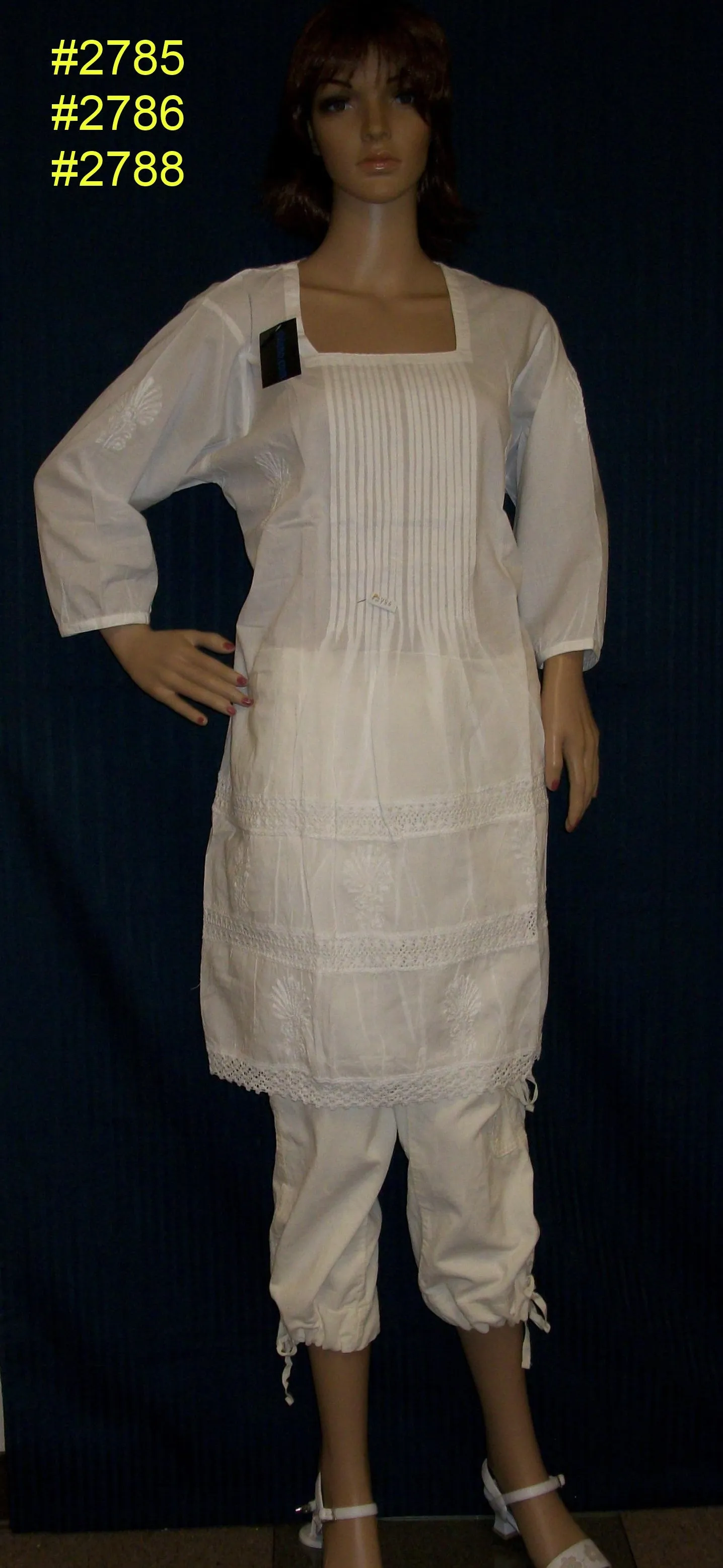 Blouse 2788 White Cotton Tunic Top Kurti Shirt  Shieno