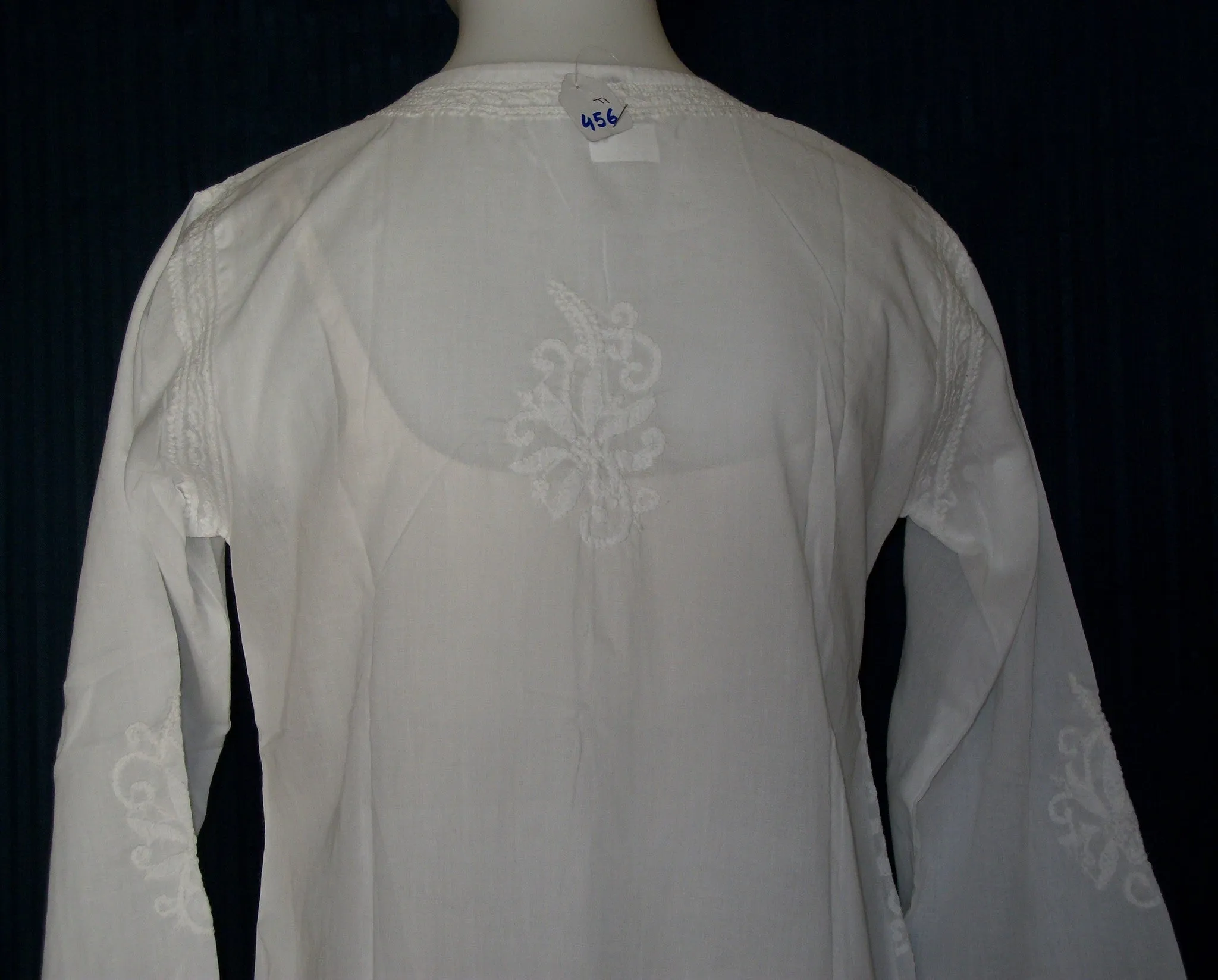 Blouse 456 White Cotton Embroidered Tunic Top Kurti Small S Size