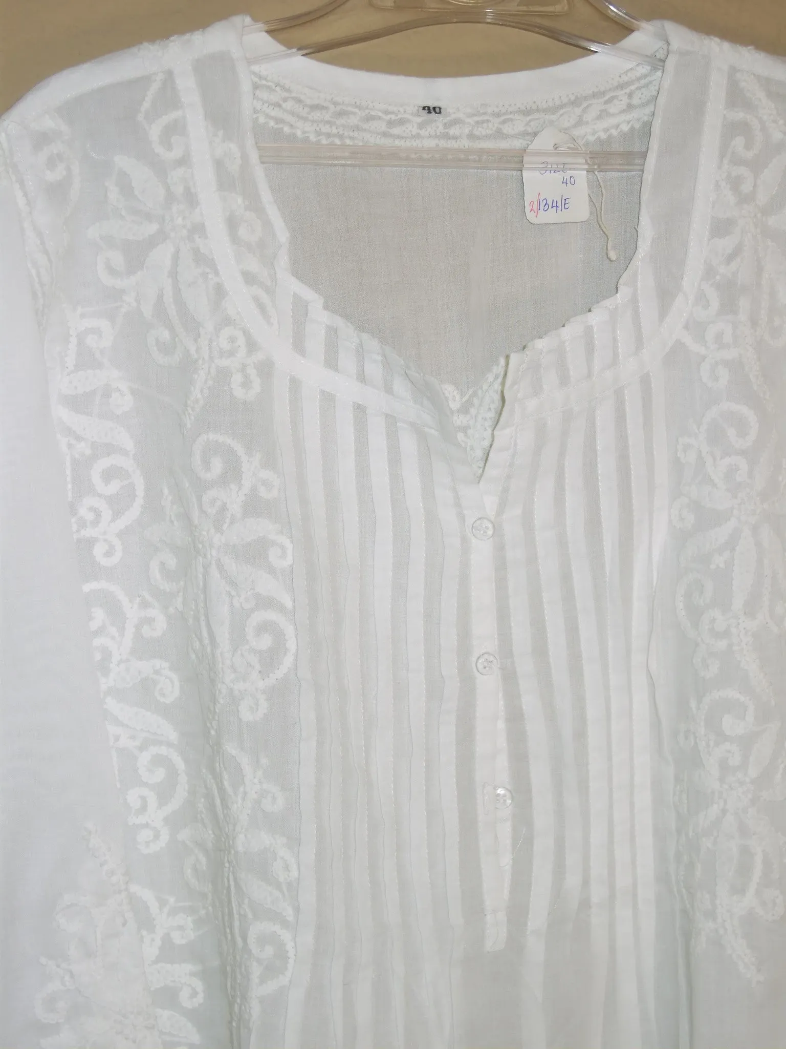 Blouse 456 White Cotton Embroidered Tunic Top Kurti Small S Size