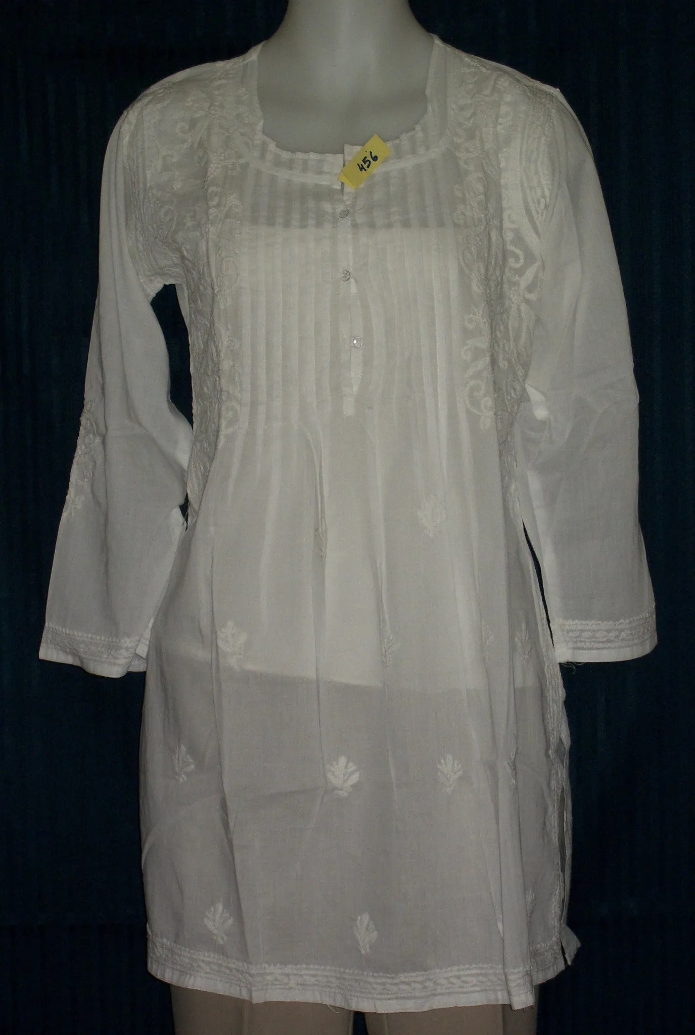 Blouse 456 White Cotton Embroidered Tunic Top Kurti Small S Size