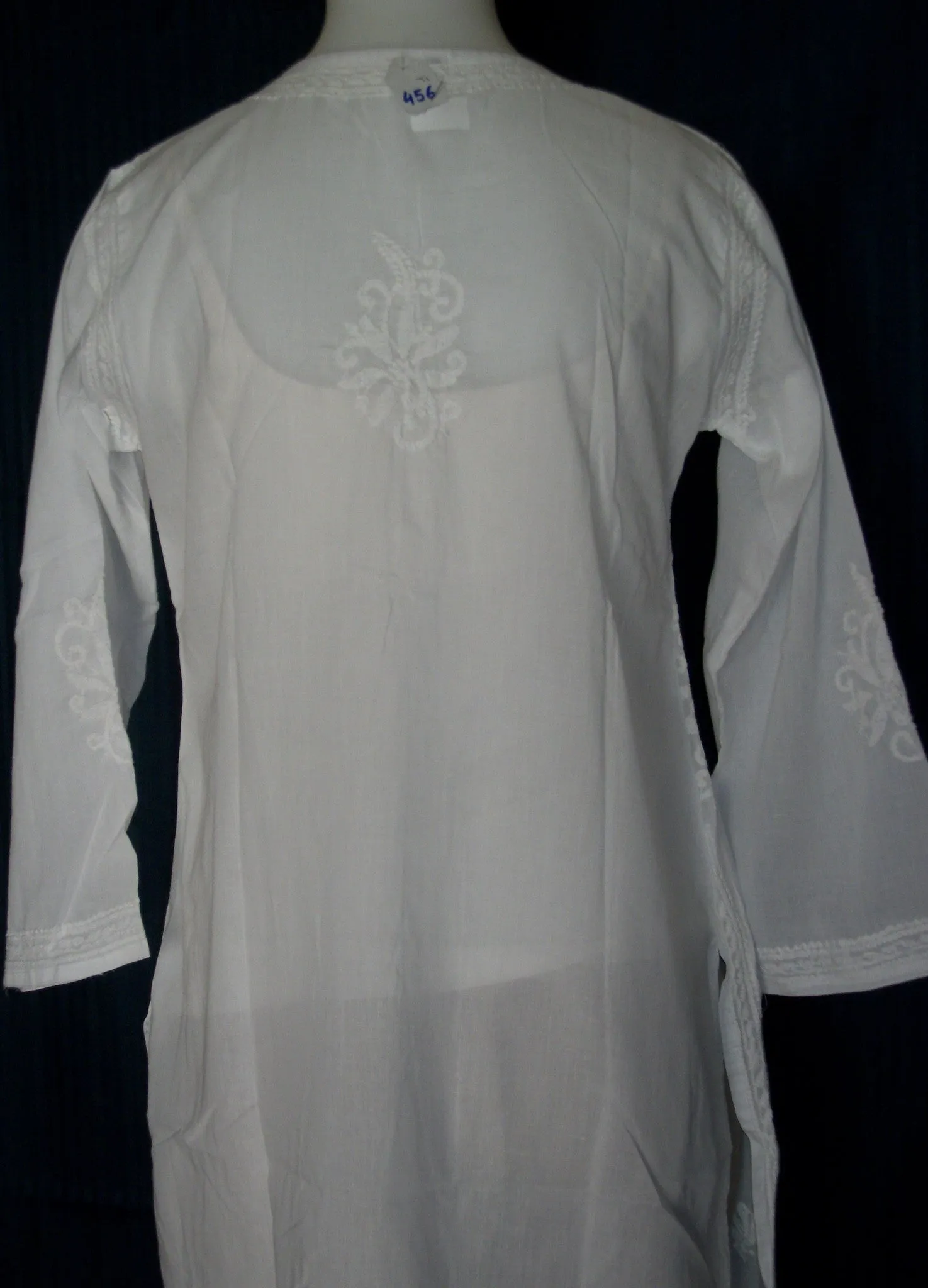 Blouse 456 White Cotton Embroidered Tunic Top Kurti Small S Size