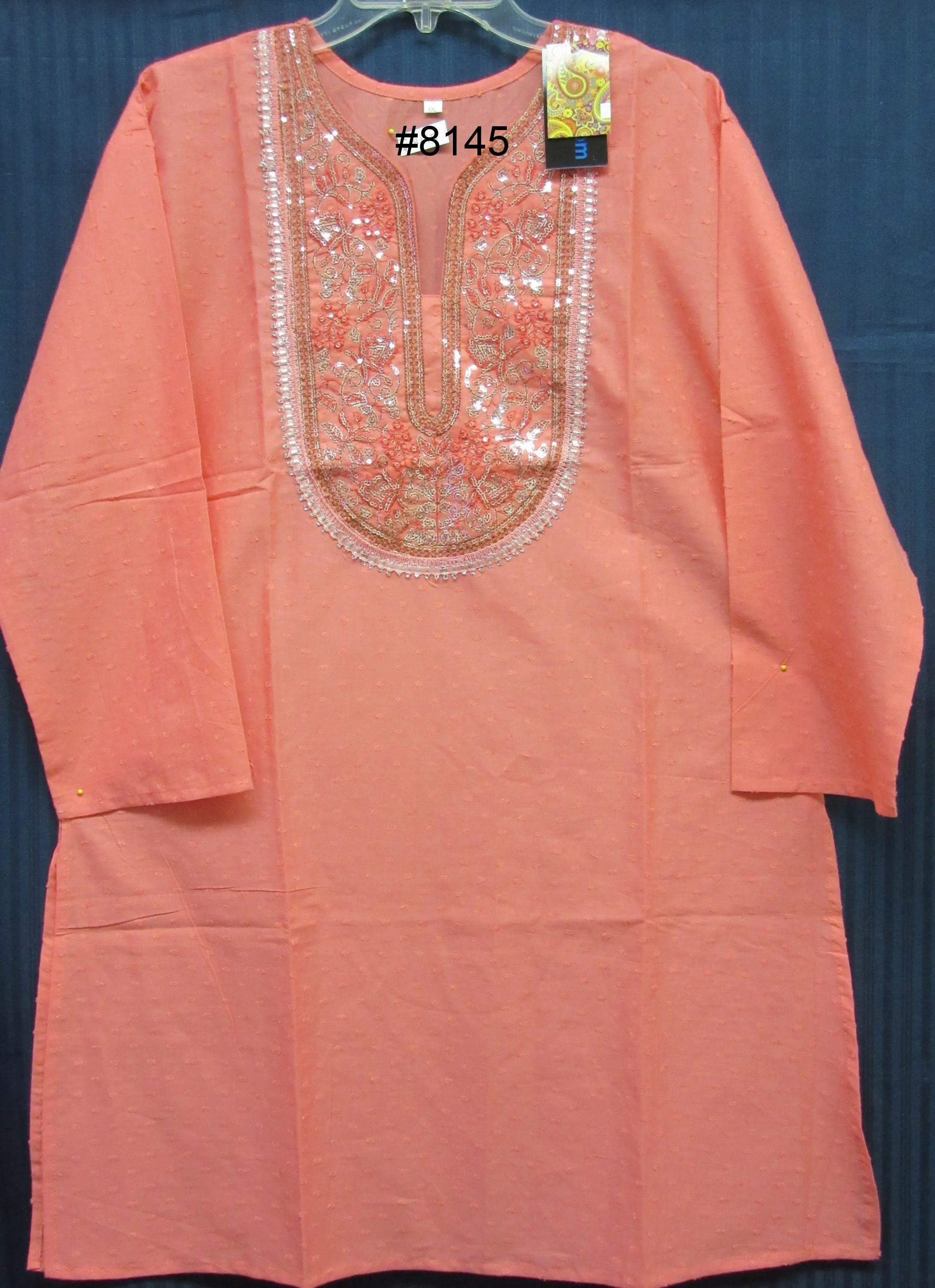 Blouse 8145 Pink Cotton Dobby Designer Large Size Kurti Tunic Shirt Indian Shieno Sarees