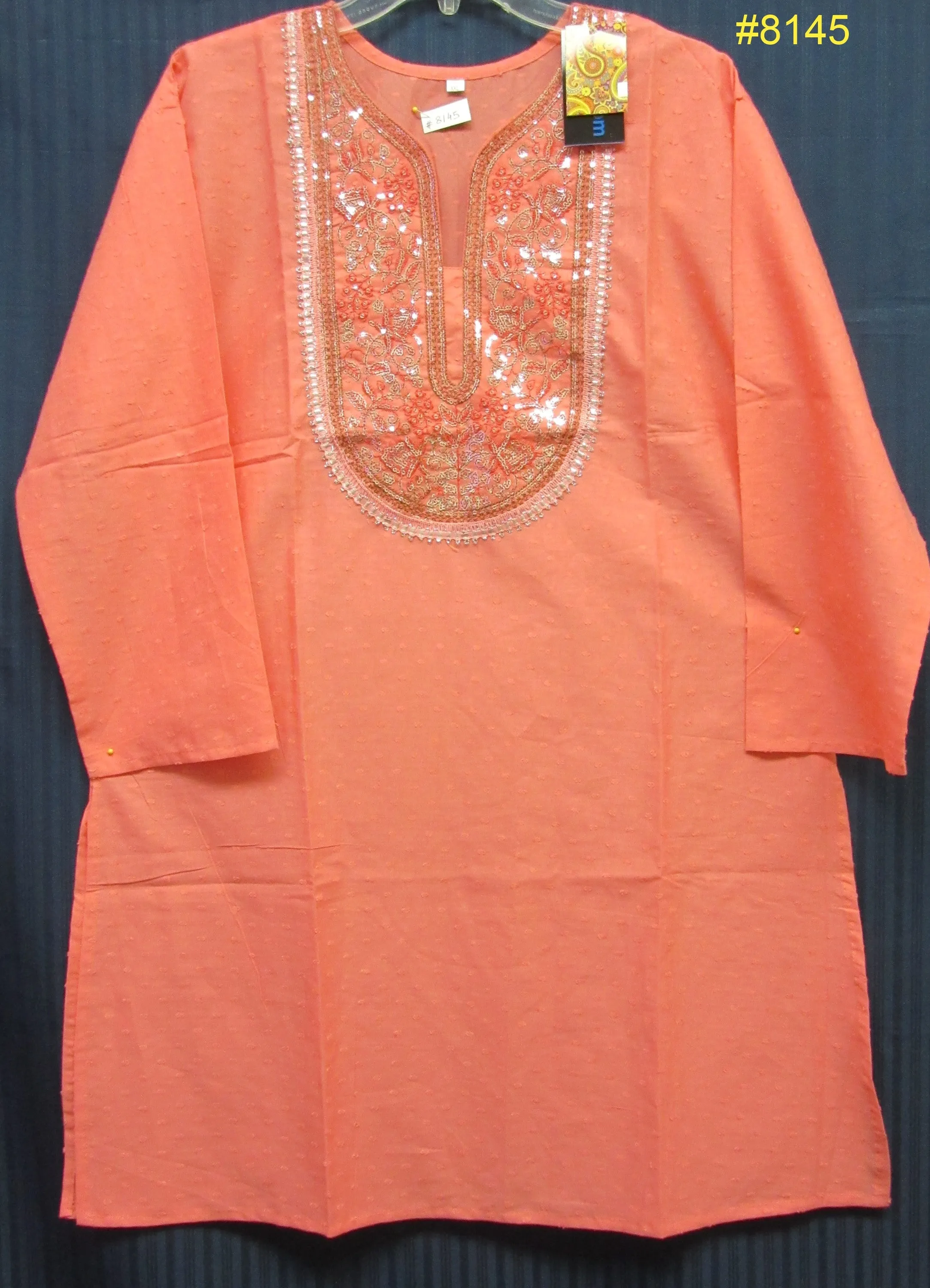 Blouse 8145 Pink Cotton Dobby Designer Large Size Kurti Tunic Shirt Indian Shieno Sarees