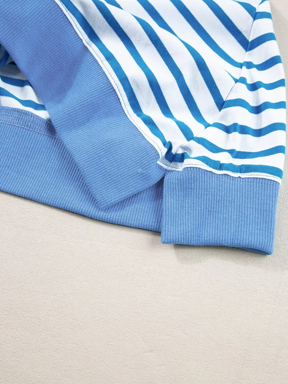 Blue Striped Oversized T Shirt with Color Block Contrast