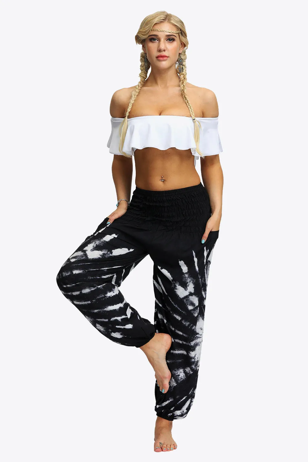 Boho Tie-Dye Smocked Waist Pocket Resort Yoga Joggers