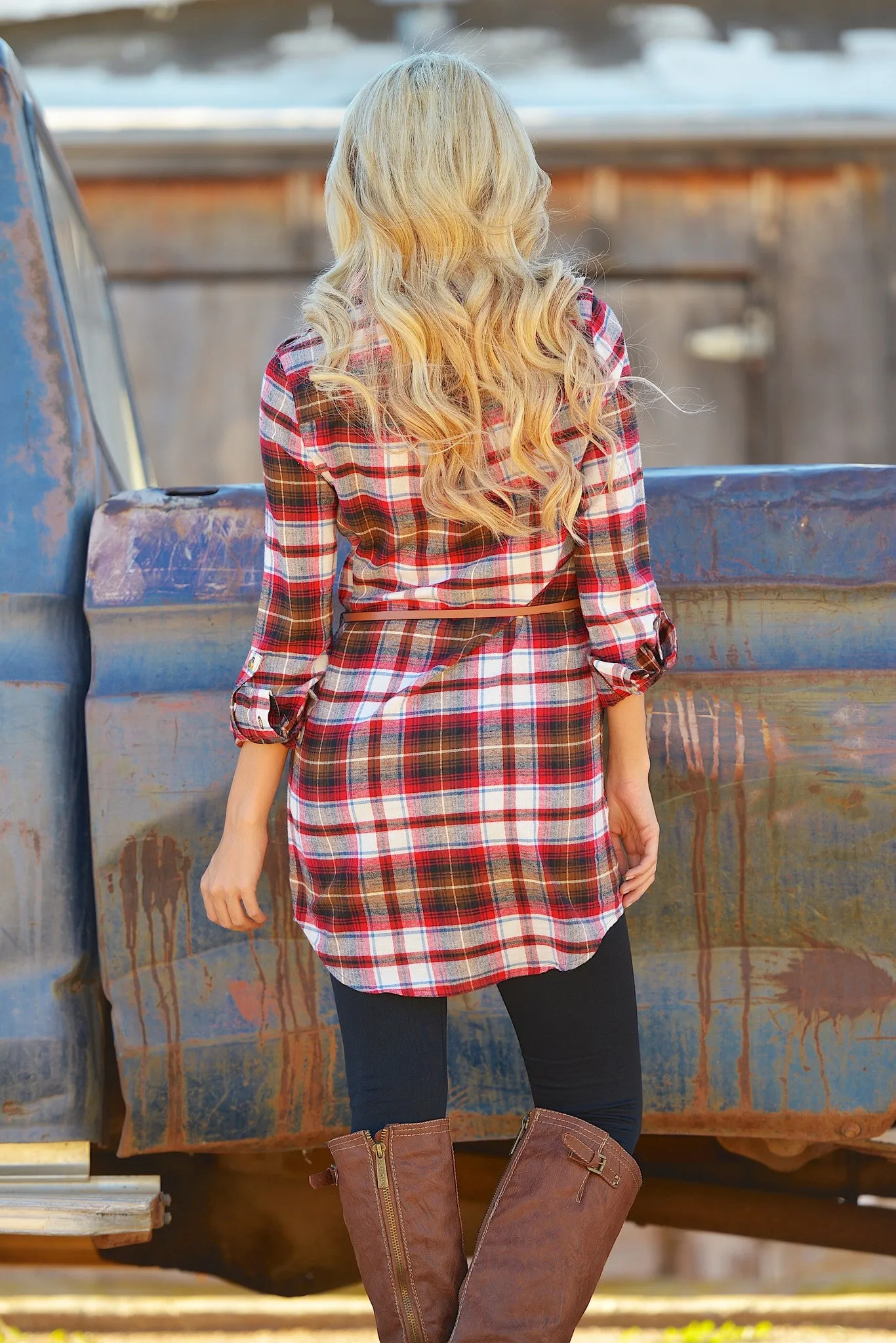 Bonfire Stories Flannel Tunic - Red