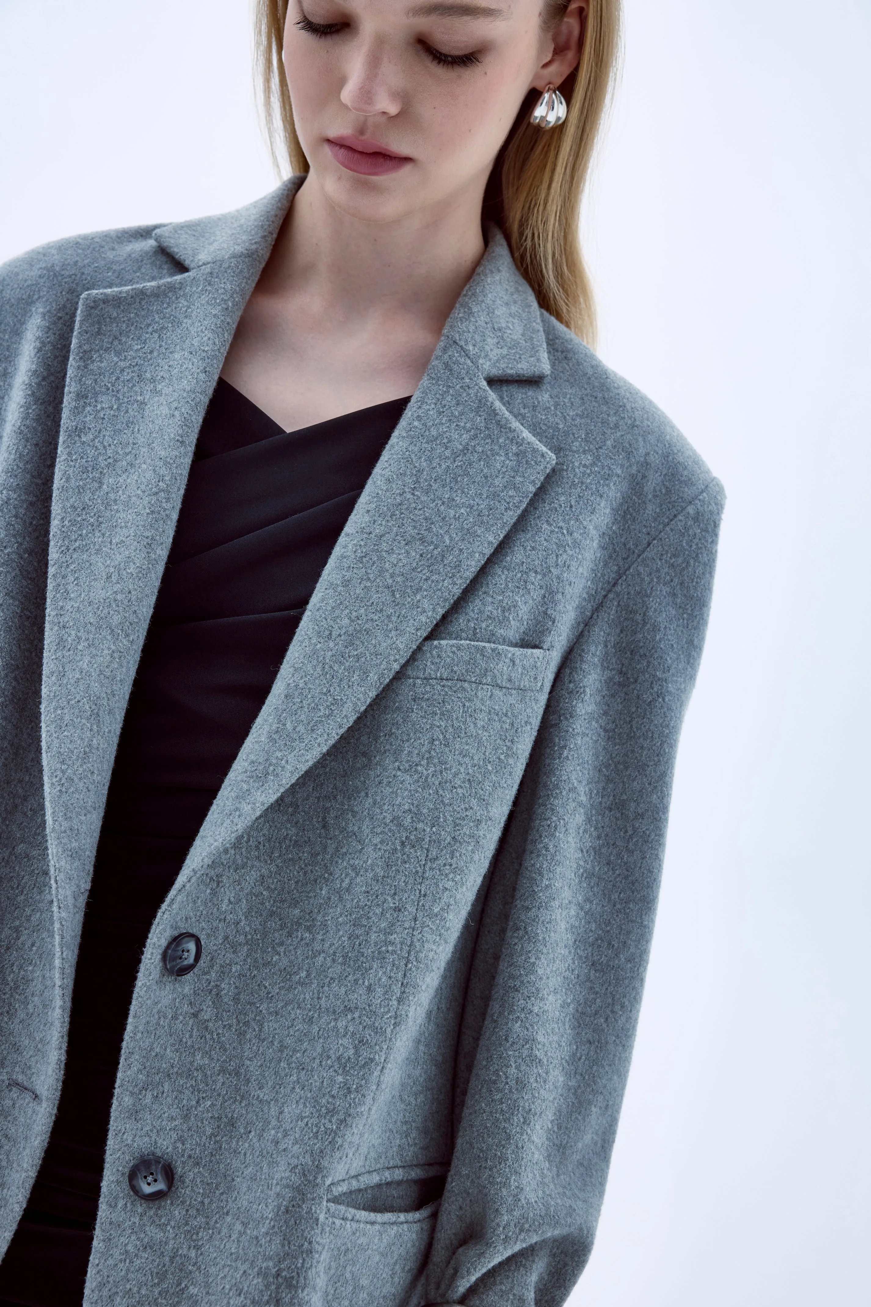 Boxy Wool Blazer in Grey