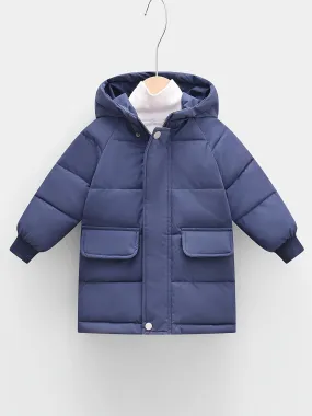 Boys Casual Thick Warm Mid-length Hooded Jacket, Zip Up Coat, Boy's Clothes For Winter Outdoor, As Gift