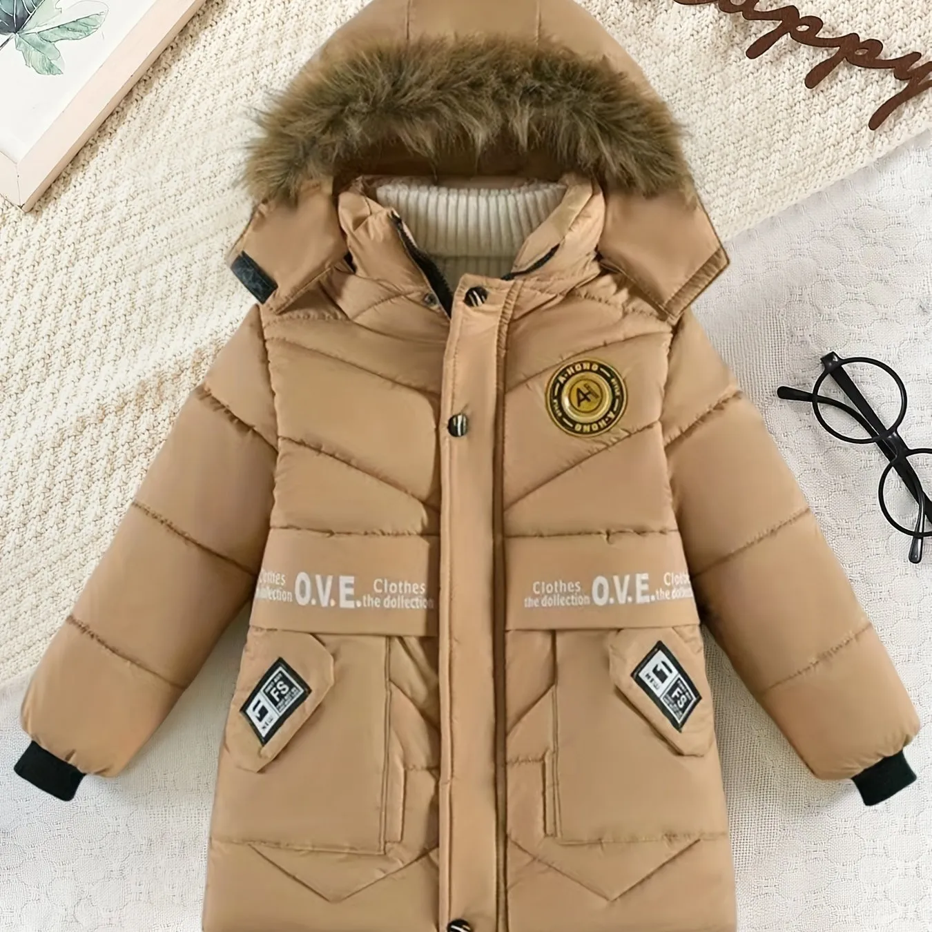 Boy's Mid-length Padded Jacket, Long Sleeve Coat With Hat And Pockets, For Autumn And Winter Outdoor Activities