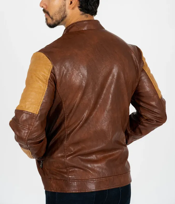 Brown and Yellow Leather Quilting Vintage Jacket