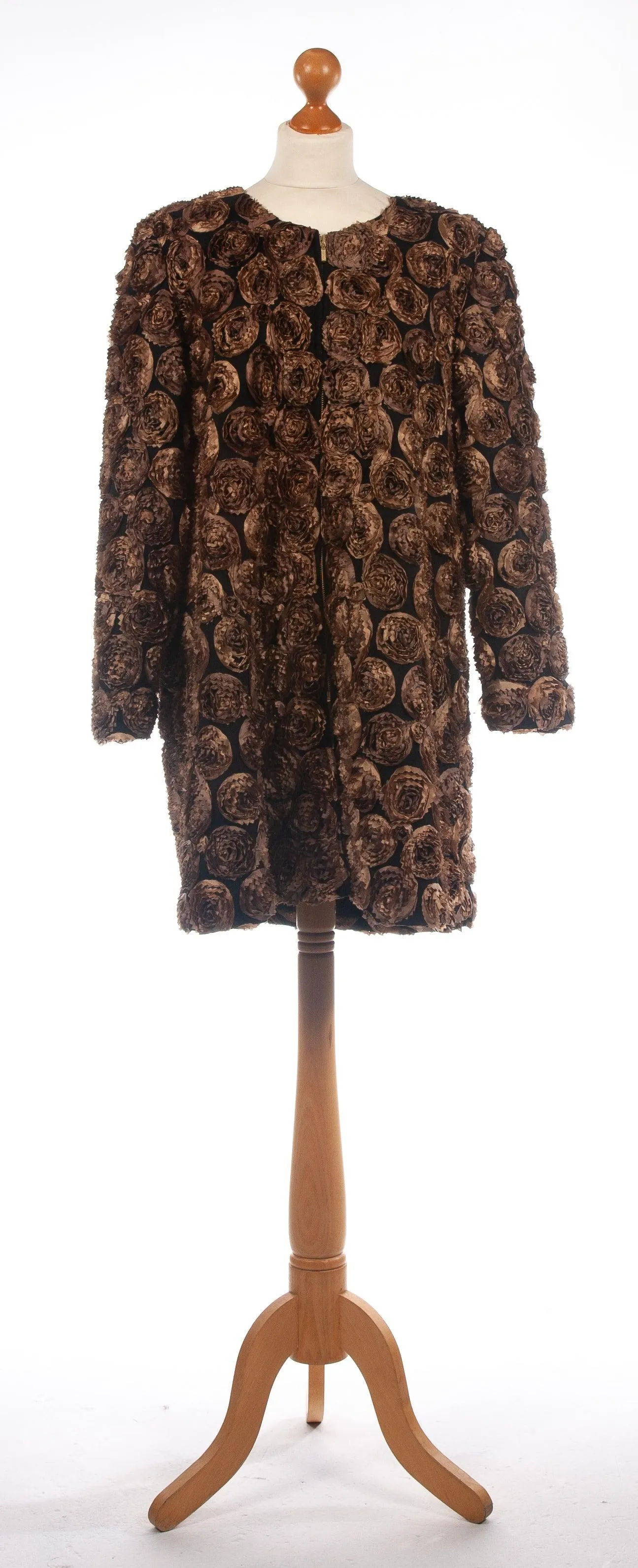 B.S.T. Tailors Kuwait Evening Coat Black with Bronze Flowers UK 18