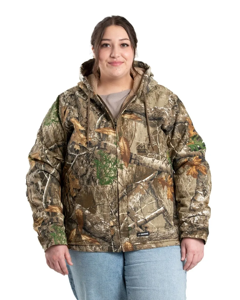 Camo Women's Camo Sherpa-Lined Softstone Duck Hooded Jacket