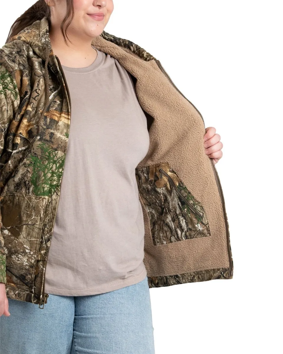 Camo Women's Camo Sherpa-Lined Softstone Duck Hooded Jacket