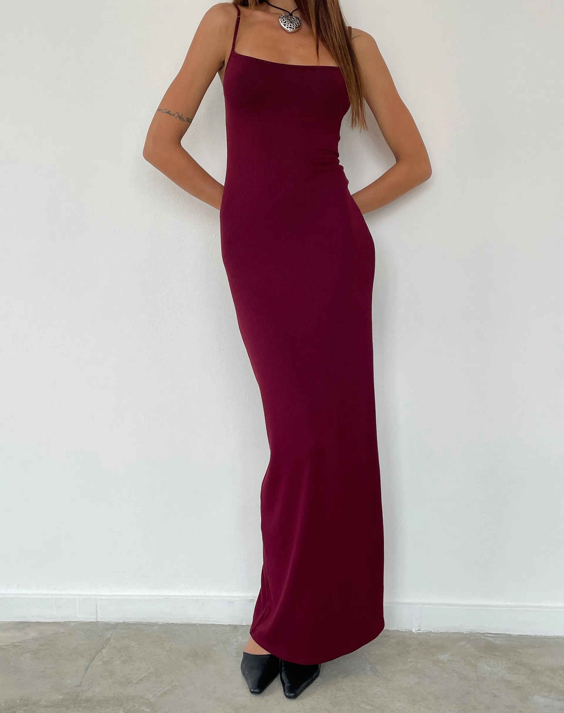 Cantha Maxi Dress in Rib Burgundy