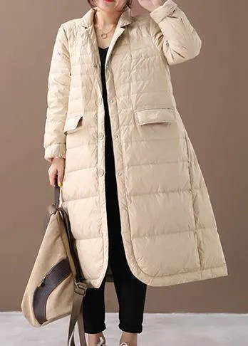 Casual khaki warm winter coat plus size Notched pockets Jackets