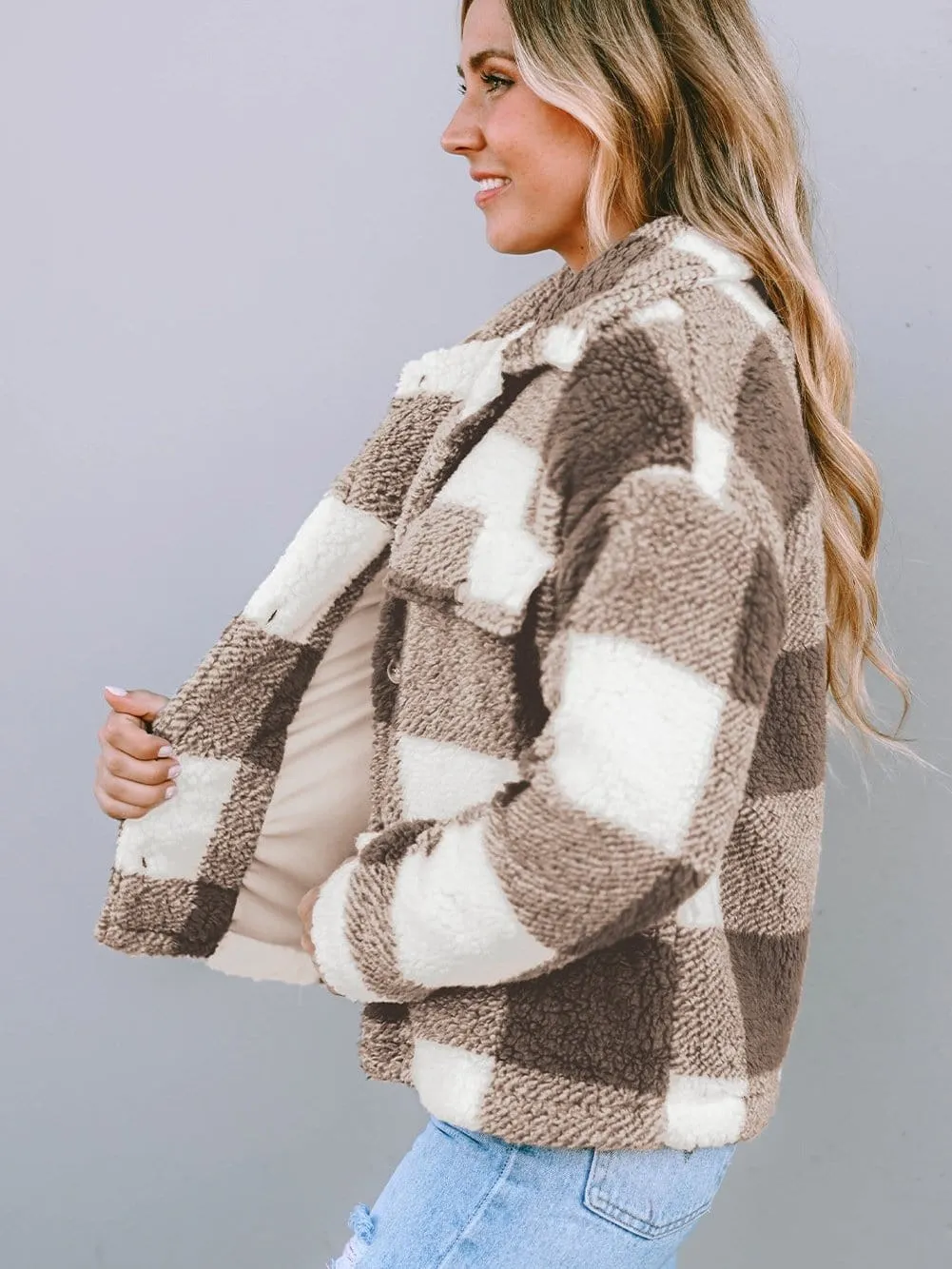 Casual Plaid Sherpa Jacket for Fall/Winter