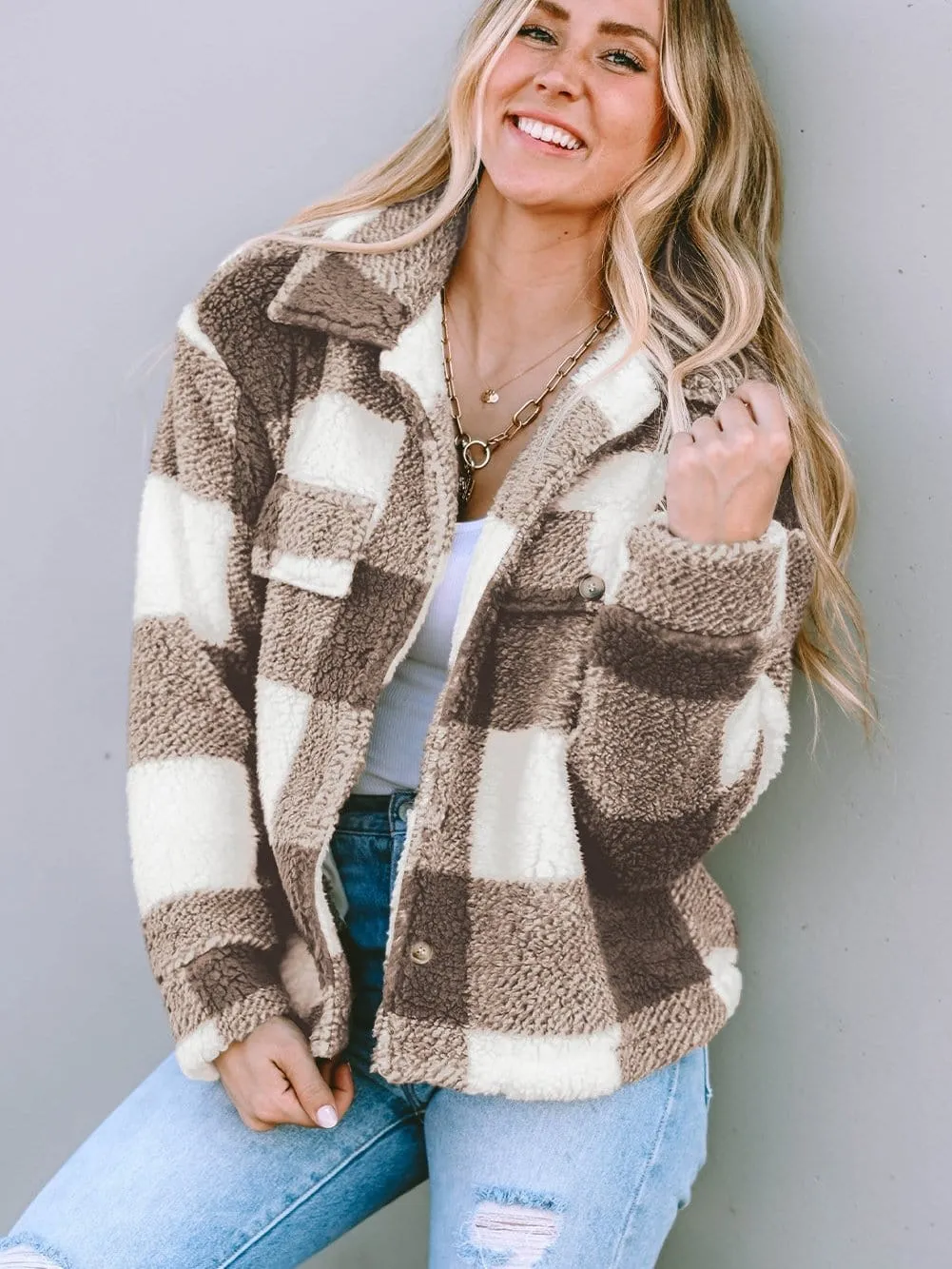 Casual Plaid Sherpa Jacket for Fall/Winter