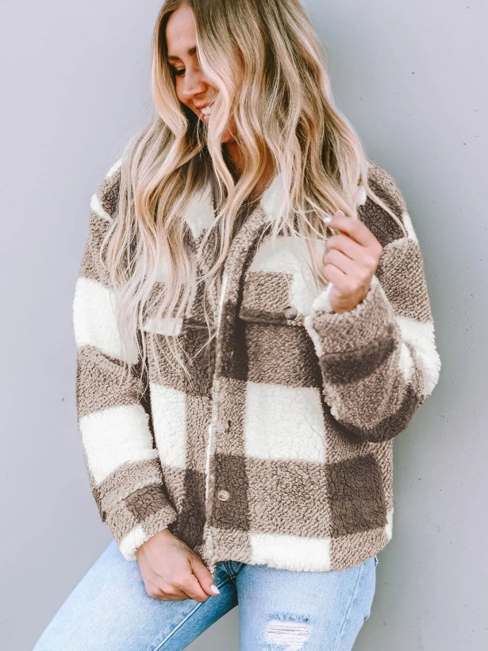 Casual Plaid Sherpa Jacket for Fall/Winter