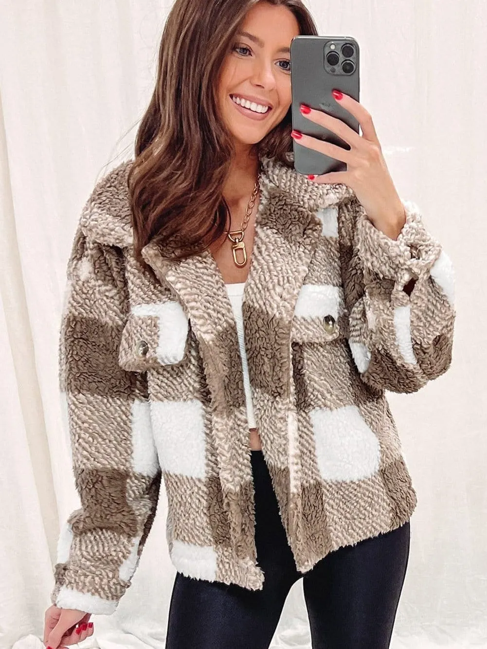 Casual Plaid Sherpa Jacket for Fall/Winter