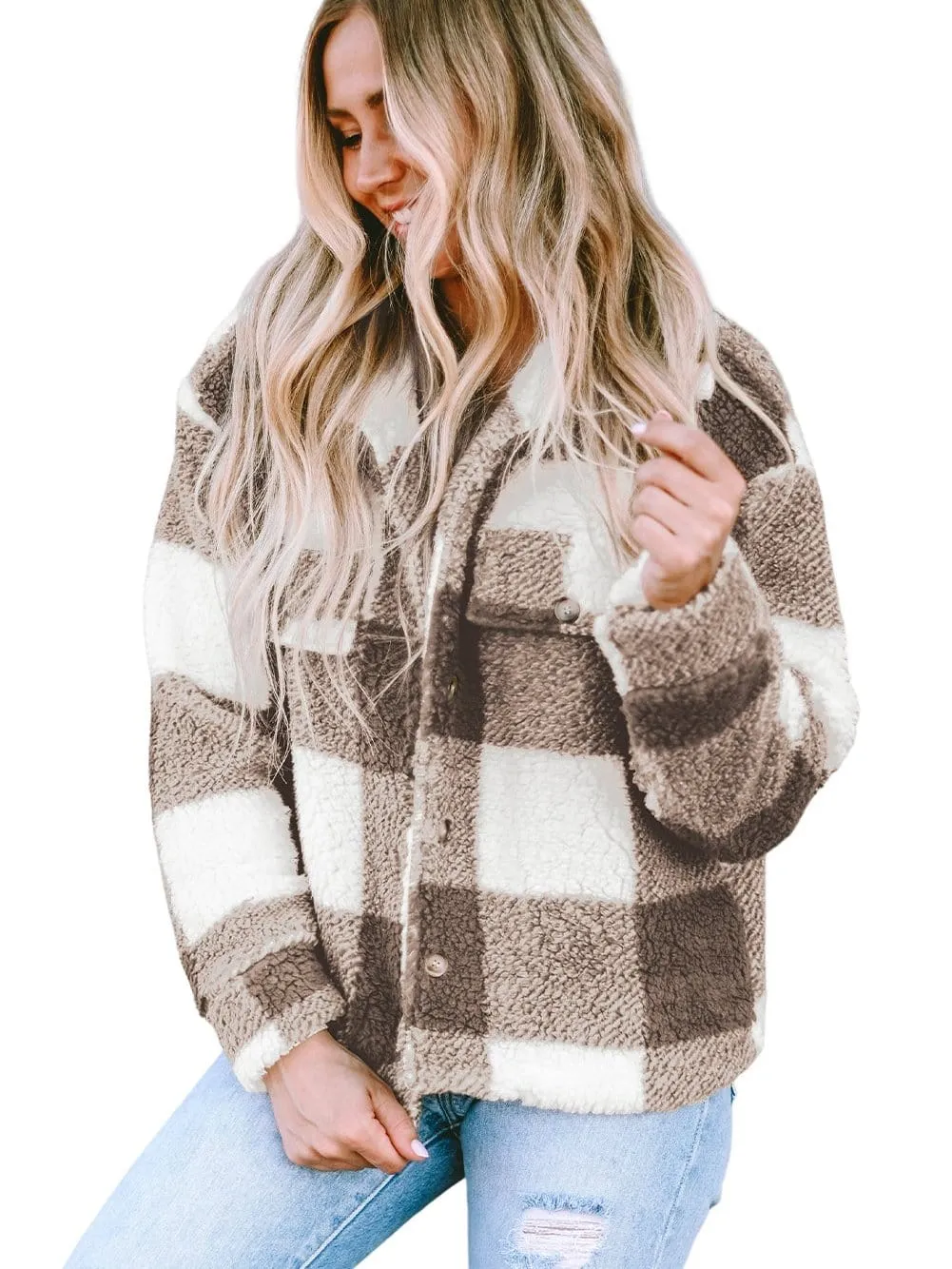 Casual Plaid Sherpa Jacket for Fall/Winter