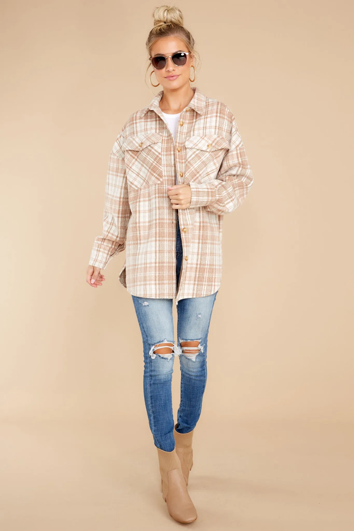 Casually Cozy Camel Multi Plaid Shacket