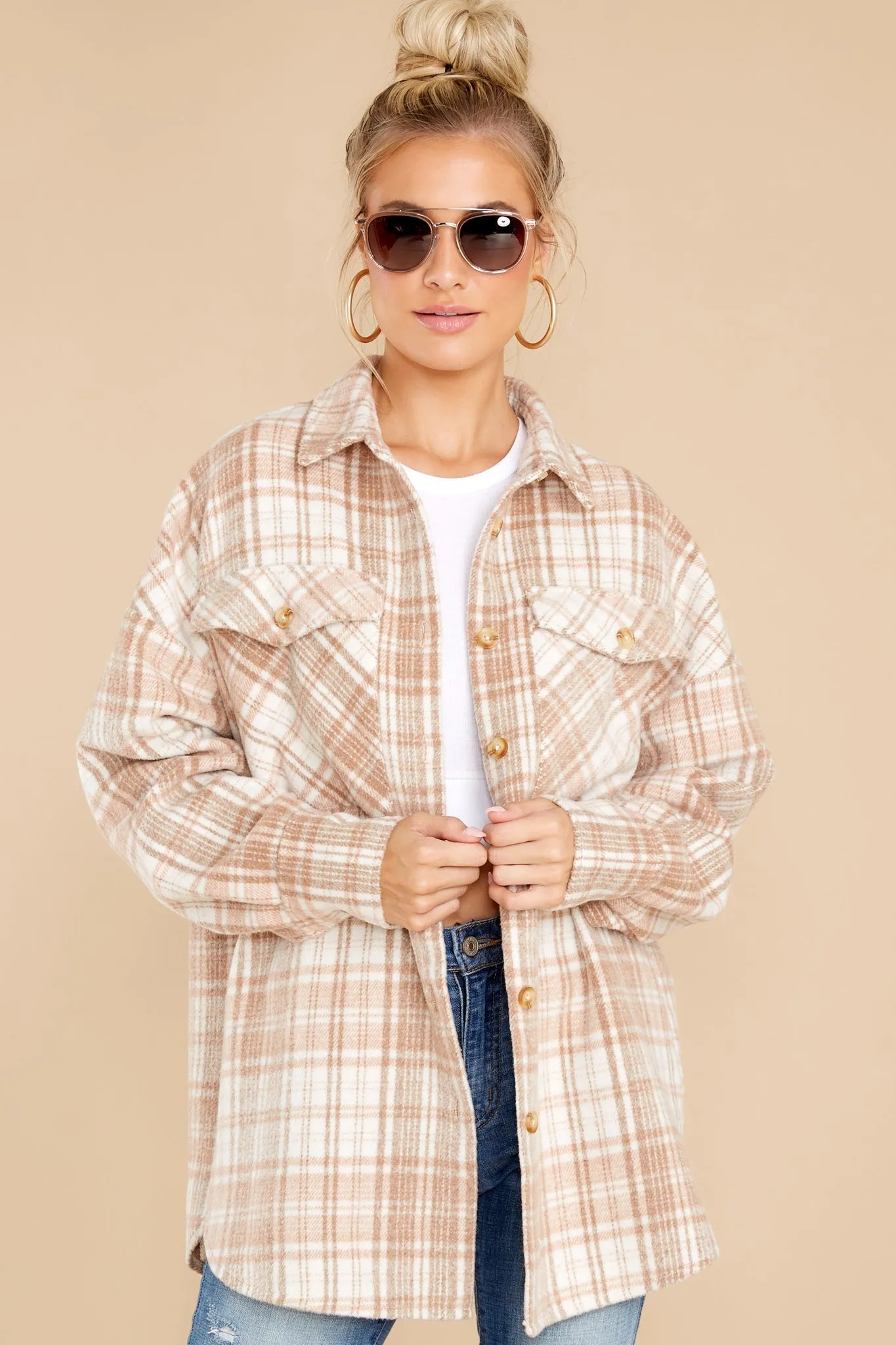 Casually Cozy Camel Multi Plaid Shacket