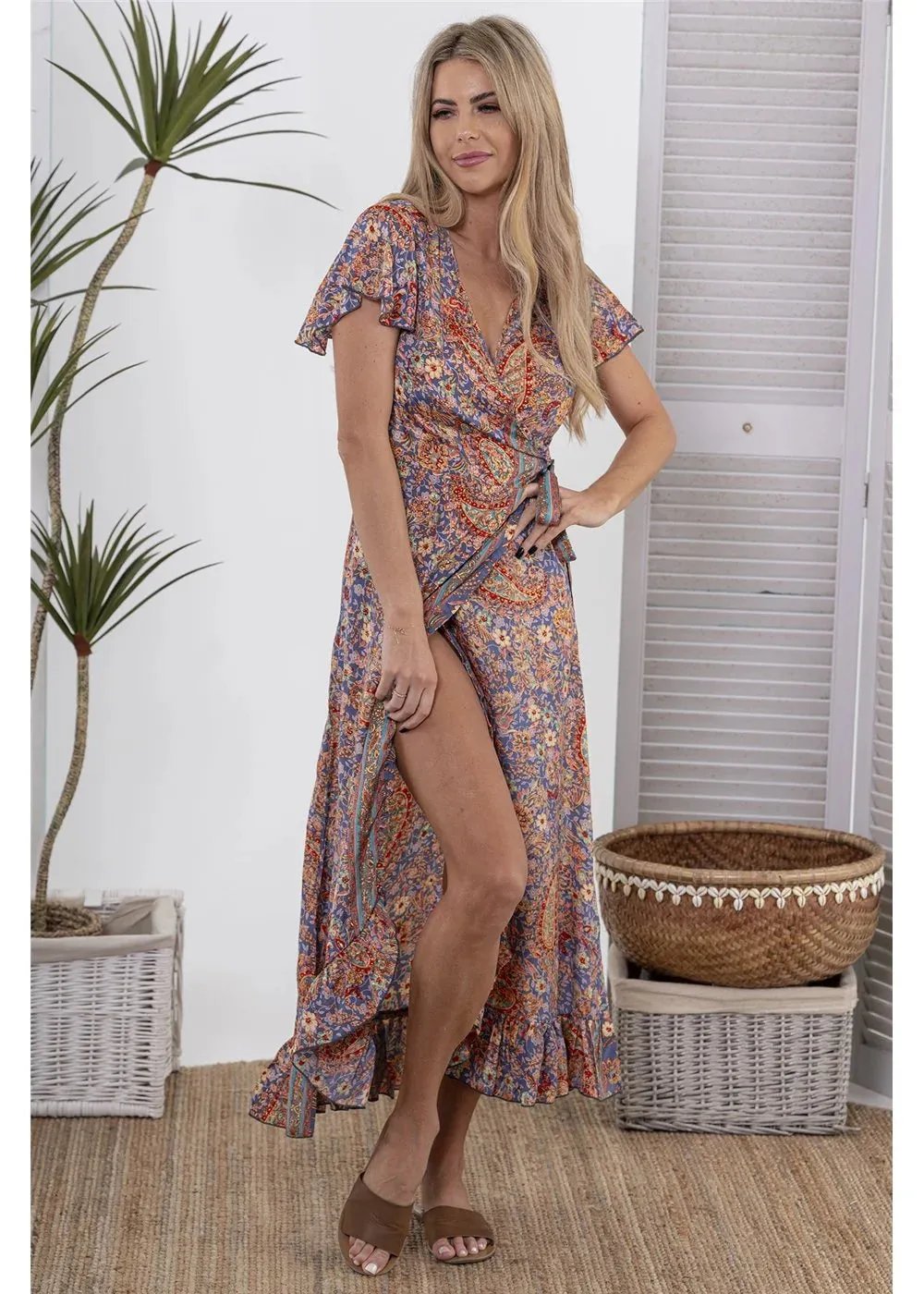 Cienna - Moni Flutter Sleeve Wrap Dress