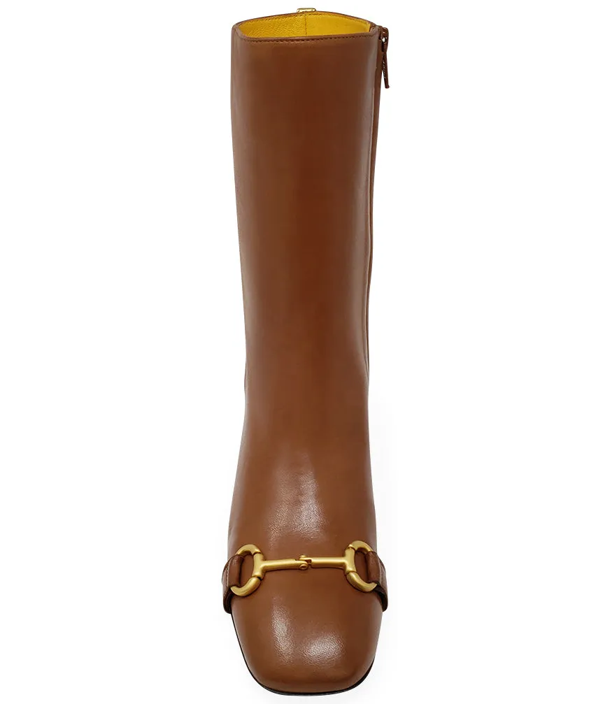 Cognac Leather Back Stripe Boot