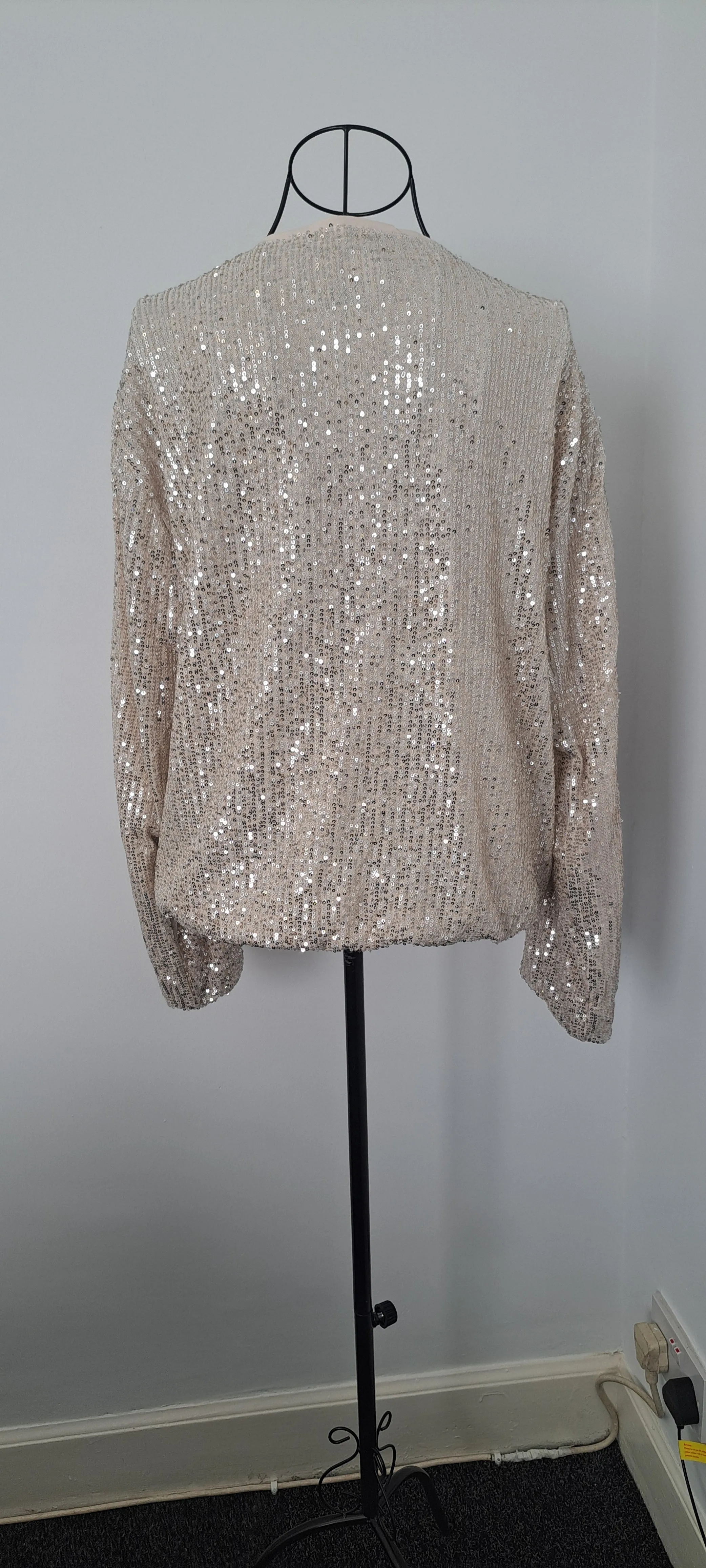 Collarless Sequin Bomber Jacket