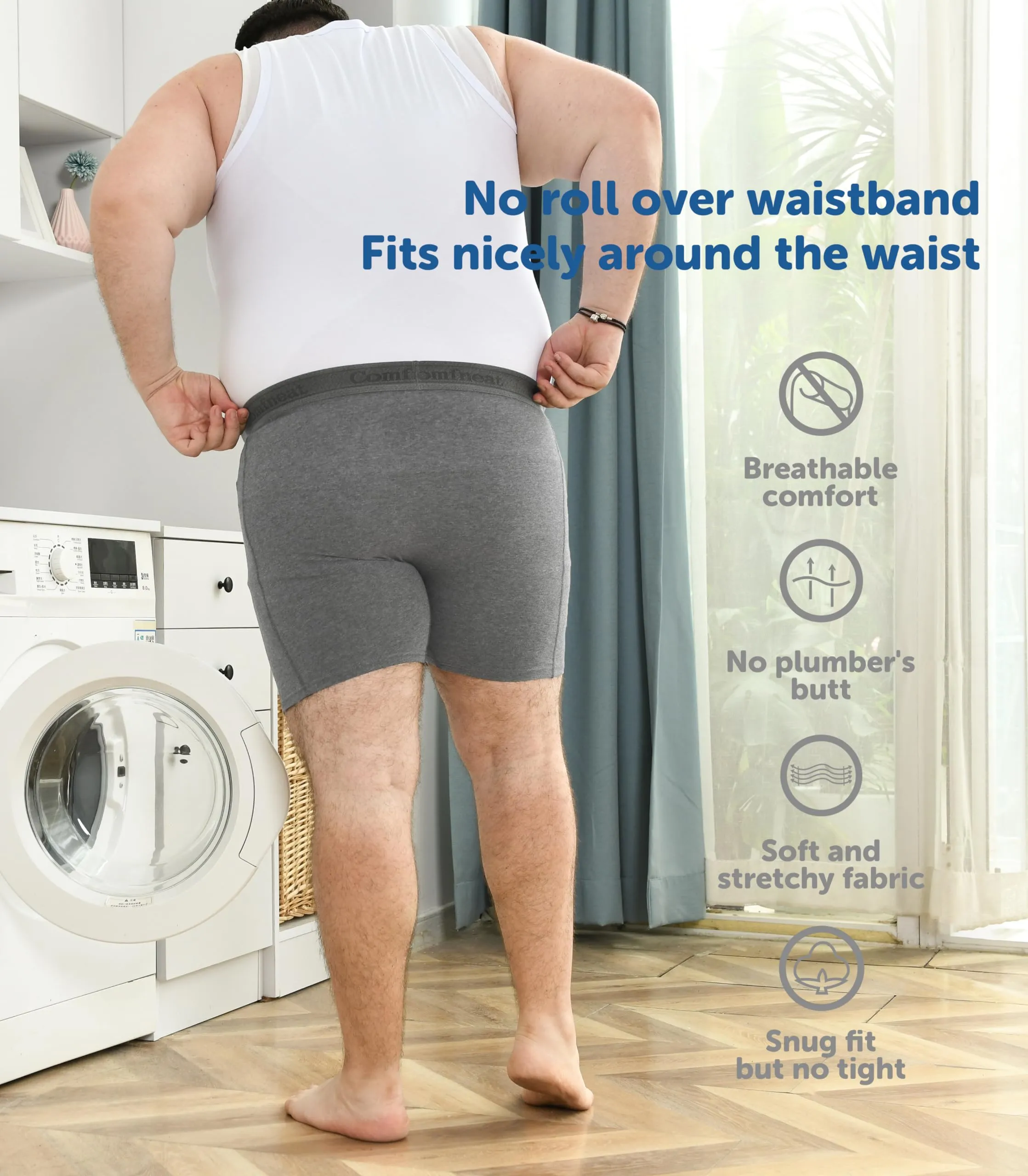 Comfneat Men's 5-Pack Big & Tall 3XL-7XL Boxer Briefs Cotton Spandex Underwear Underpants with Fly