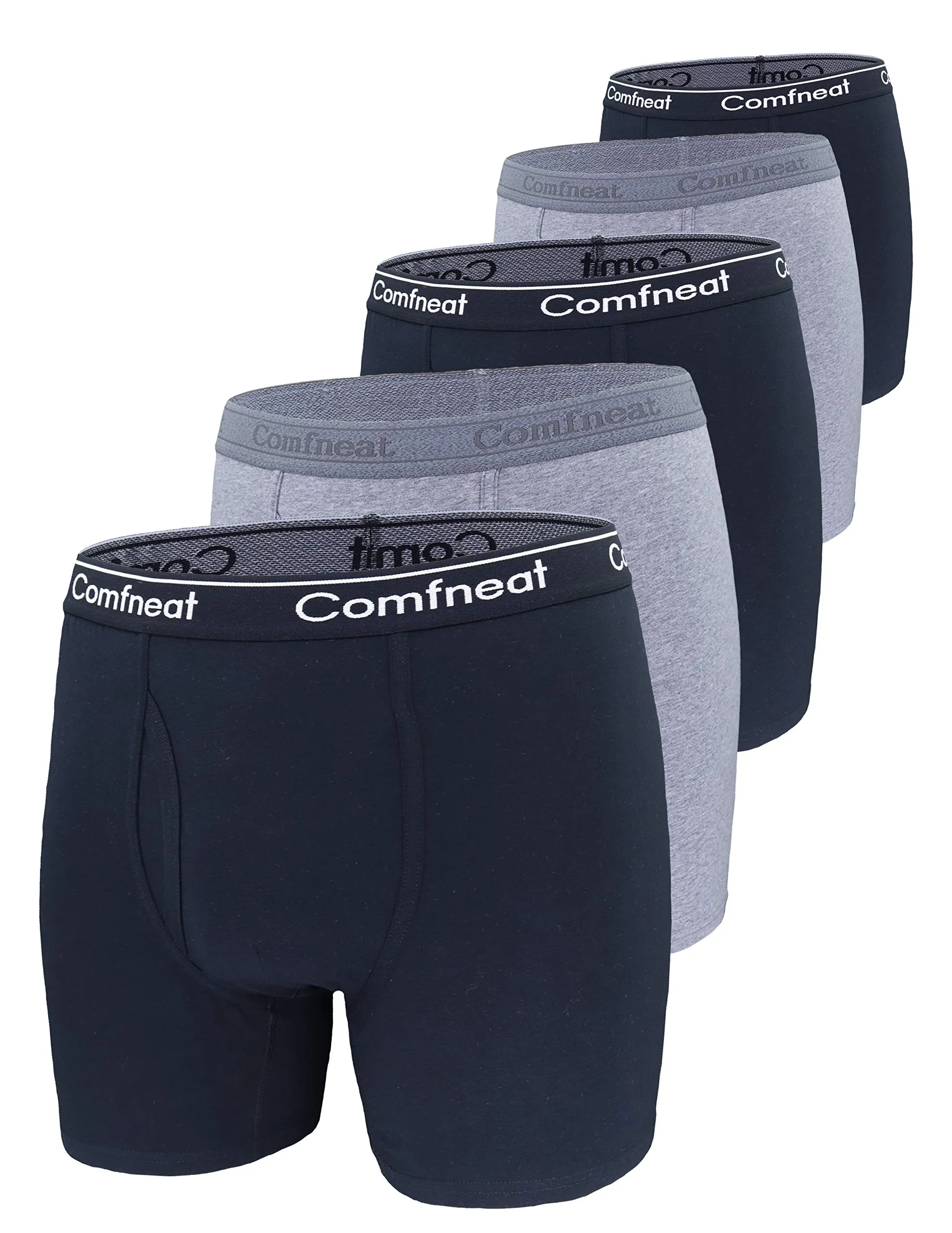 Comfneat Men's 5-Pack Big & Tall 3XL-7XL Boxer Briefs Cotton Spandex Underwear Underpants with Fly