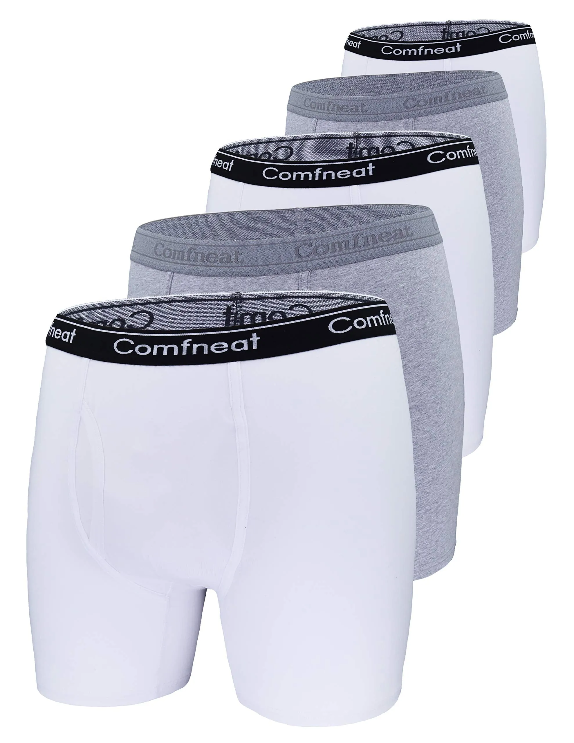 Comfneat Men's 5-Pack Big & Tall 3XL-7XL Boxer Briefs Cotton Spandex Underwear Underpants with Fly