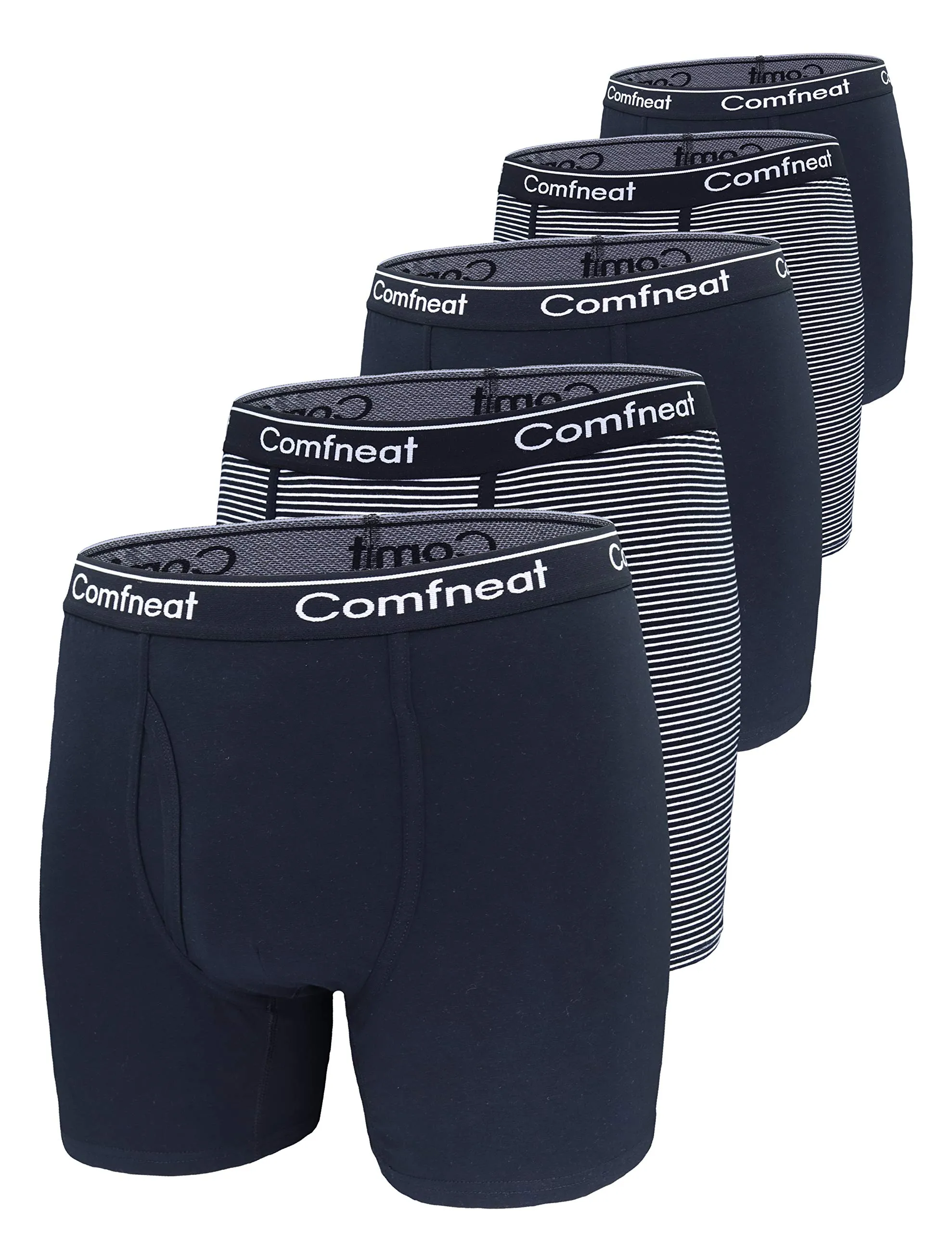 Comfneat Men's 5-Pack Big & Tall 3XL-7XL Boxer Briefs Cotton Spandex Underwear Underpants with Fly