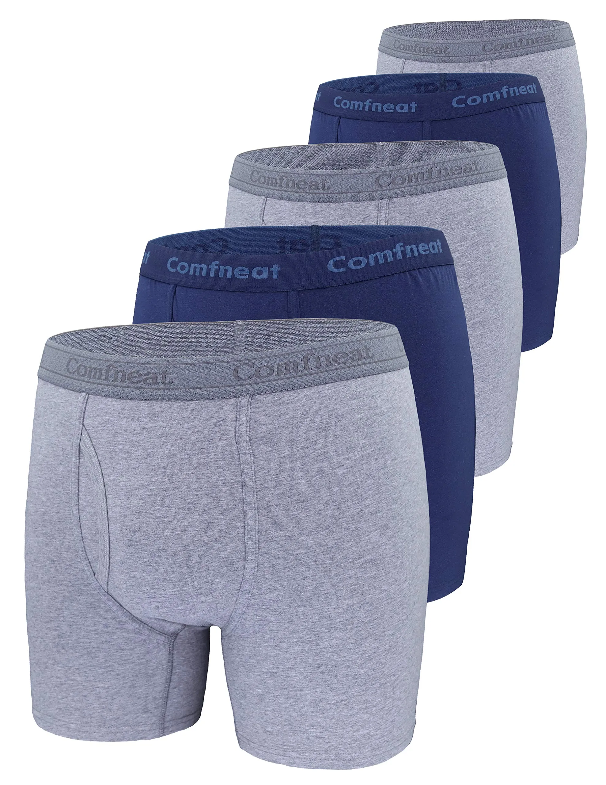 Comfneat Men's 5-Pack Big & Tall 3XL-7XL Boxer Briefs Cotton Spandex Underwear Underpants with Fly