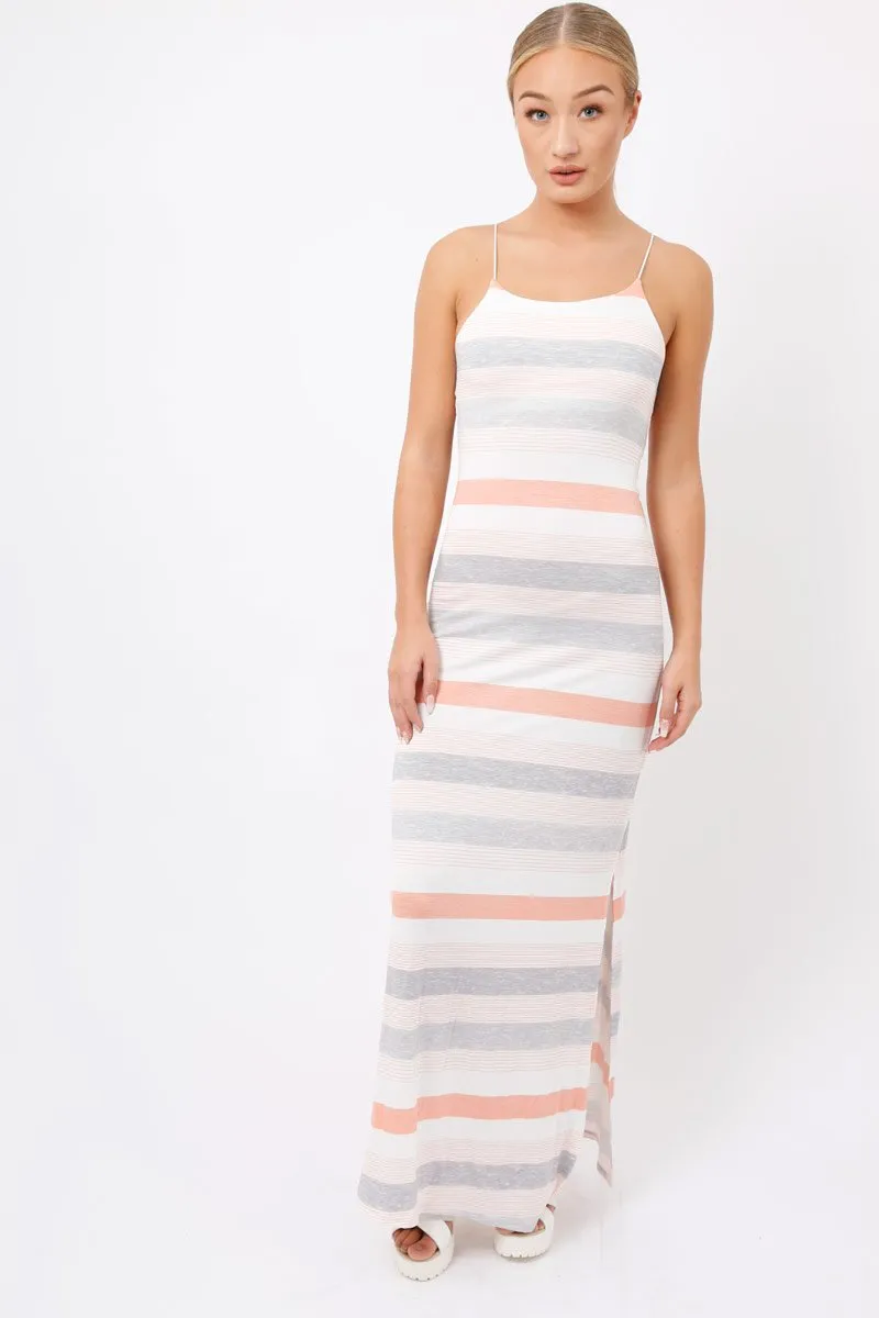 Coral & Grey Striped Maxi Dress - Kiah