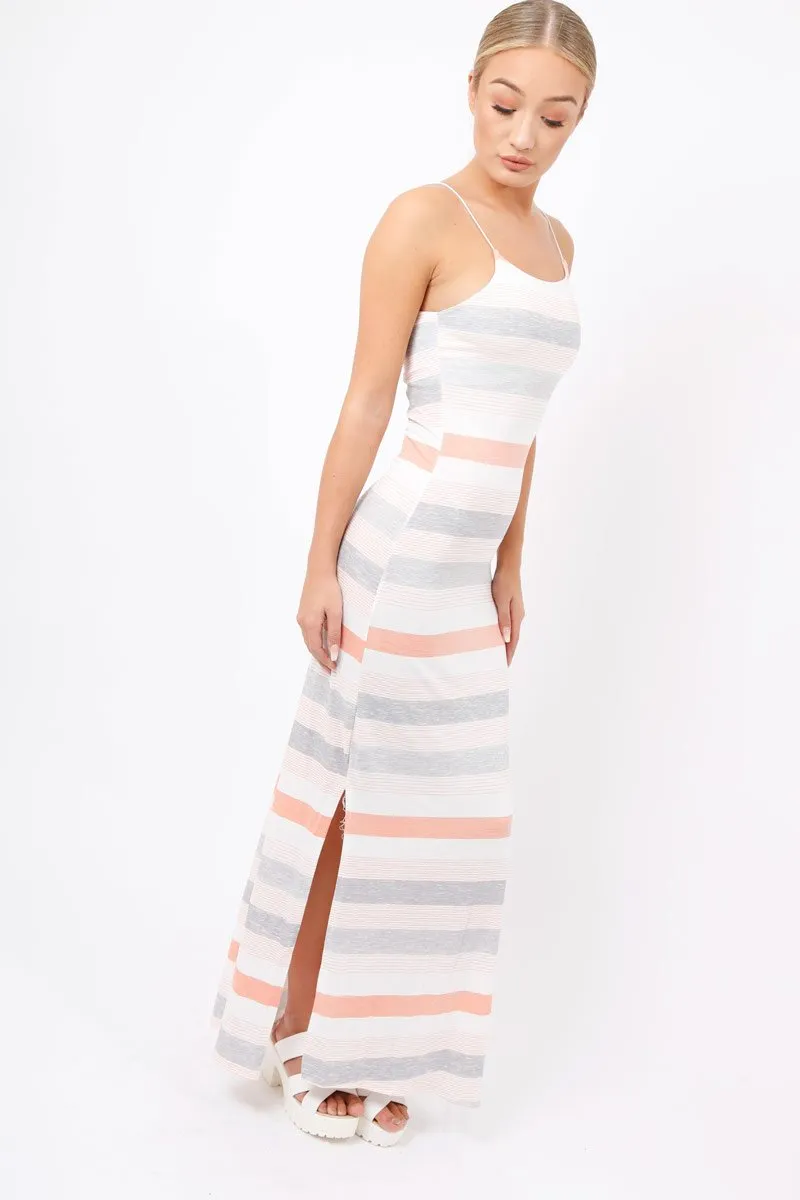 Coral & Grey Striped Maxi Dress - Kiah