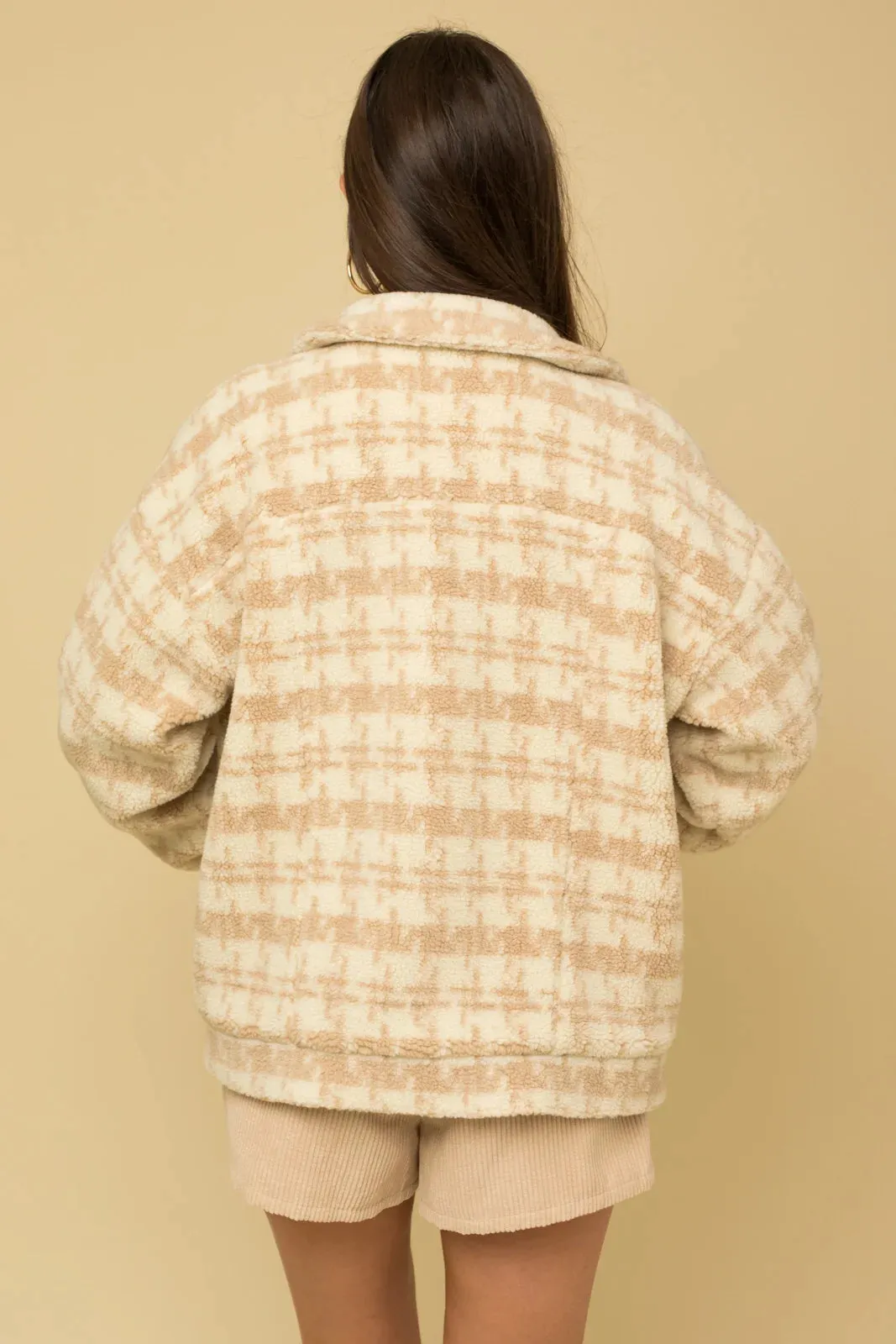 Cozy Plaid Houndstooth Oversized Shacket Jacket