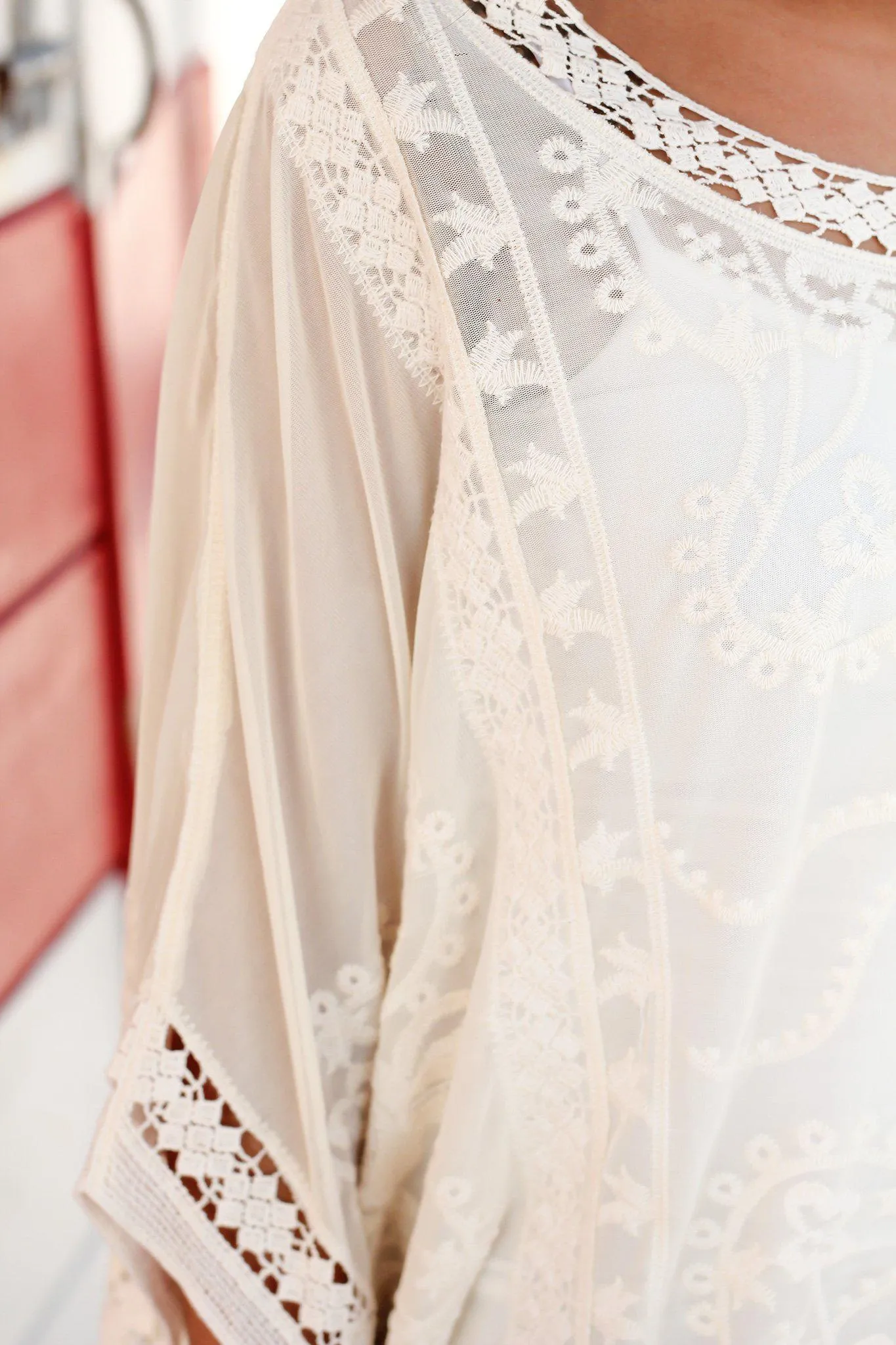 Cream Embroidered Poncho