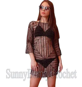 CROCHETED DRESS BEACH Cover Up Sexy Cotton Lace Openwork Short Knitted Tunic Cover Summer Party Mini Dress Top Women Lady Spider Web Boho, S