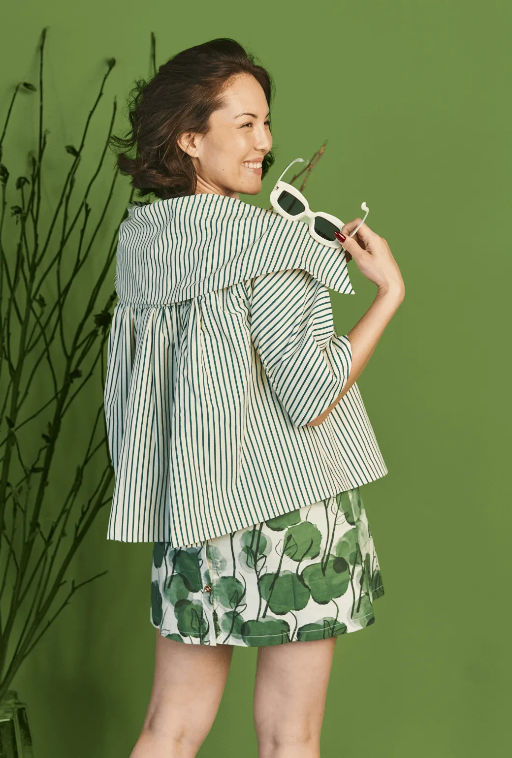 Cropped Car Coat - Forest Stripe