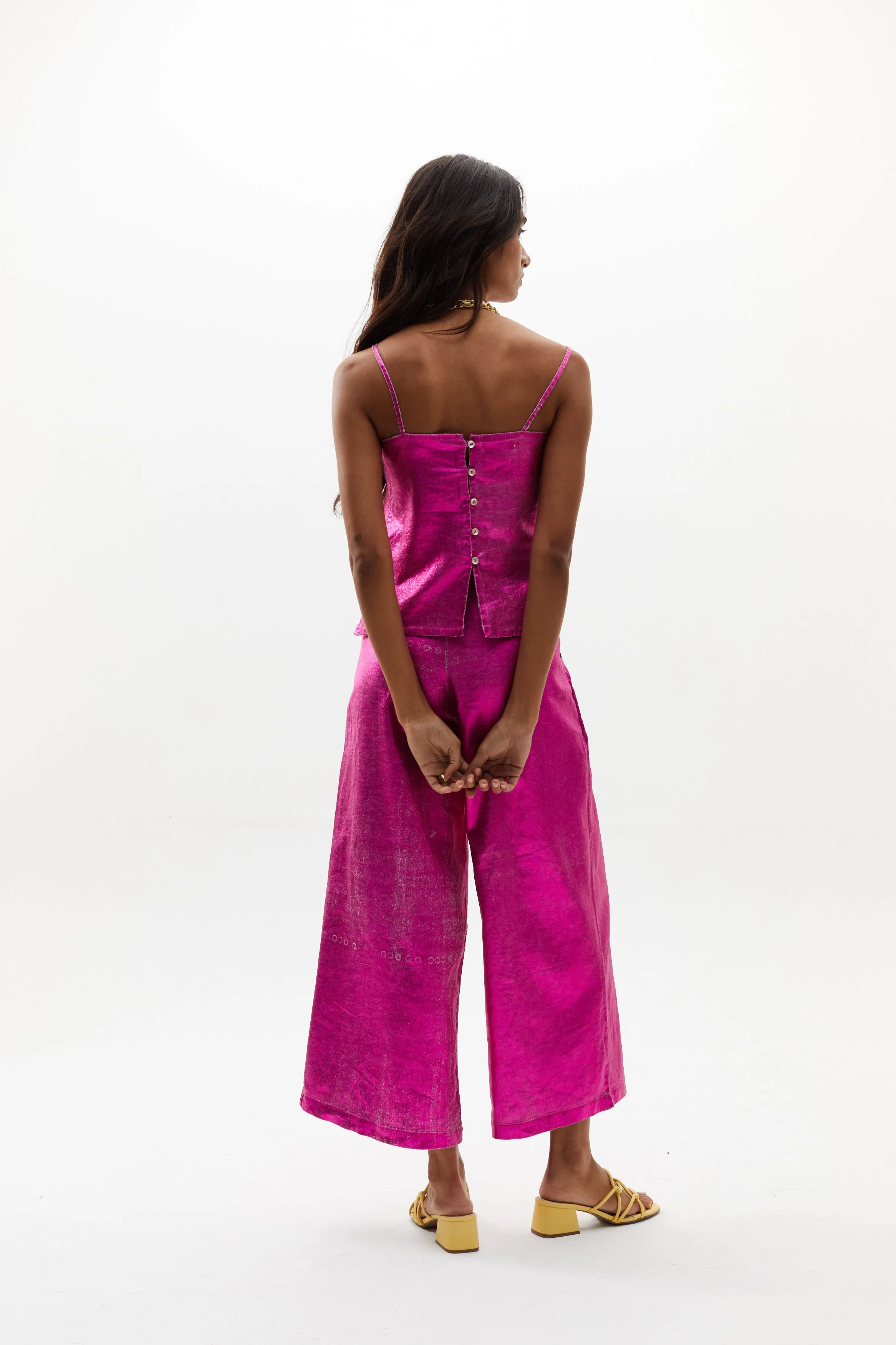 Culotte Metallic Linen Pants - Fuchsia