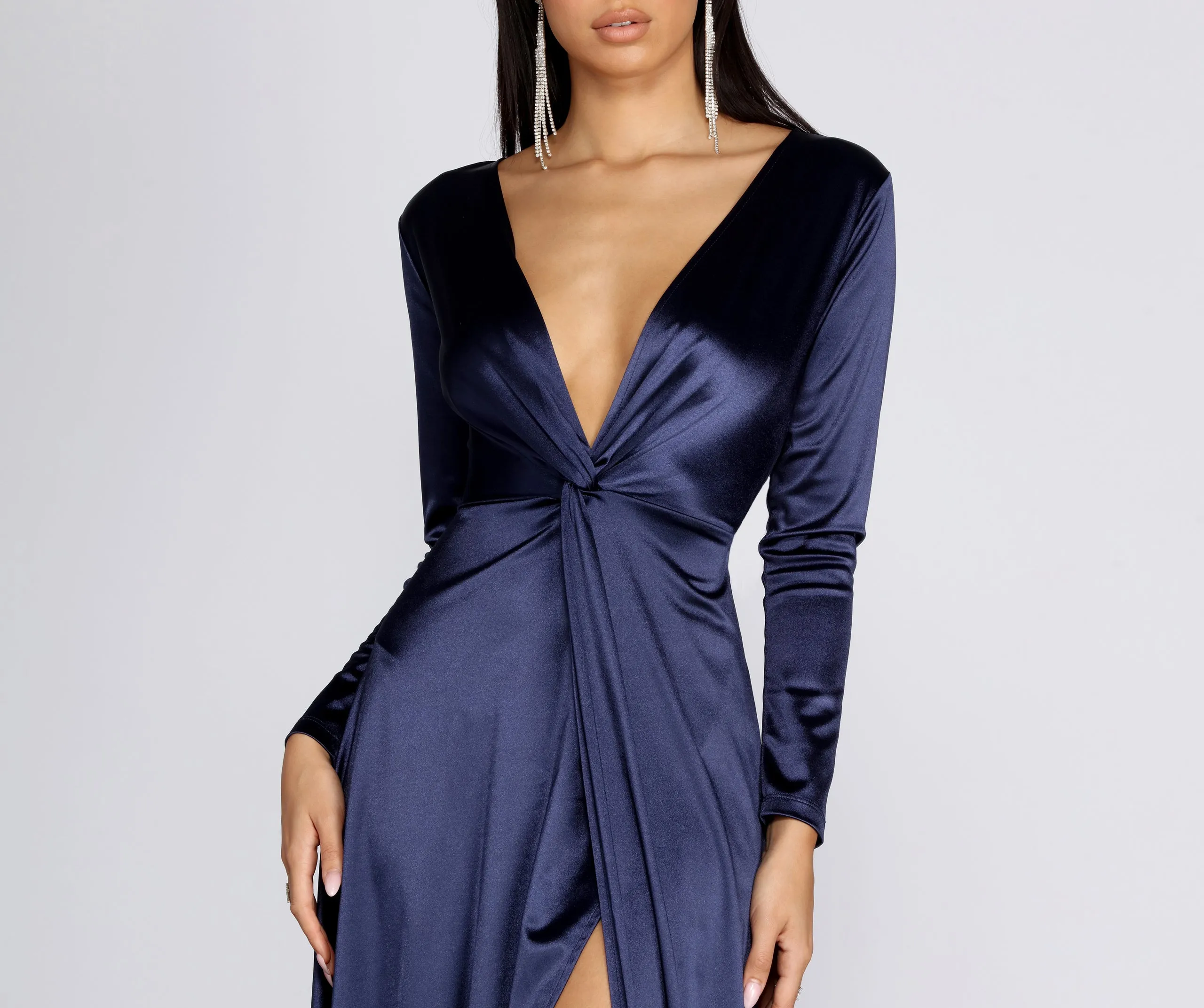 Cynthia Satin Slit Formal Dress