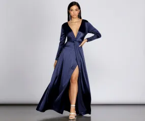 Cynthia Satin Slit Formal Dress